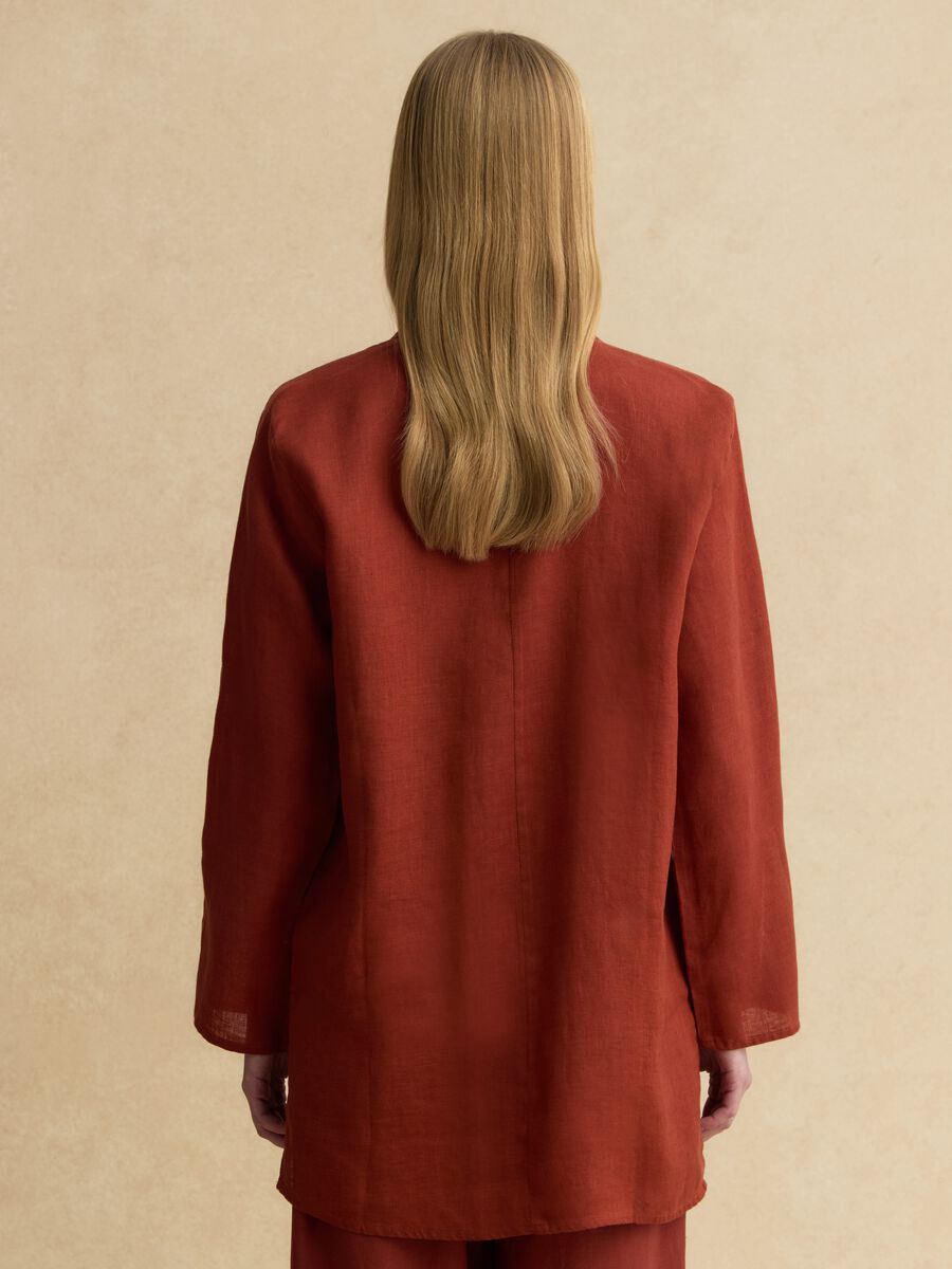 Long oversized pure red linen shirt_3