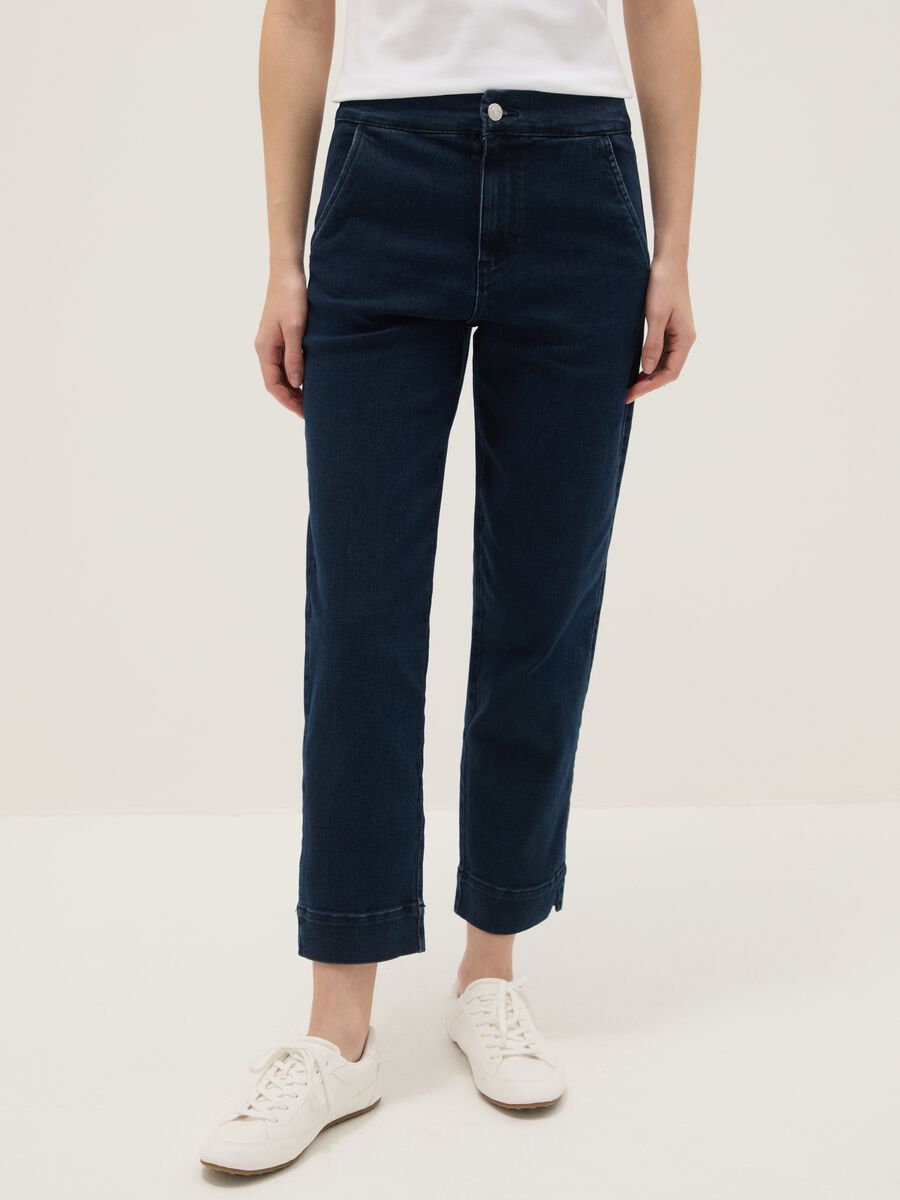 Slim fit blue cotton blend chino trousers_1