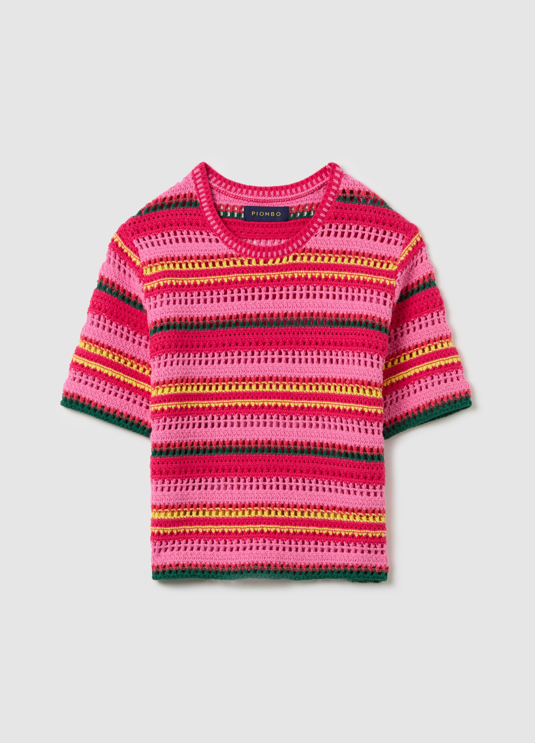 Maglia crochet a righe multicolor