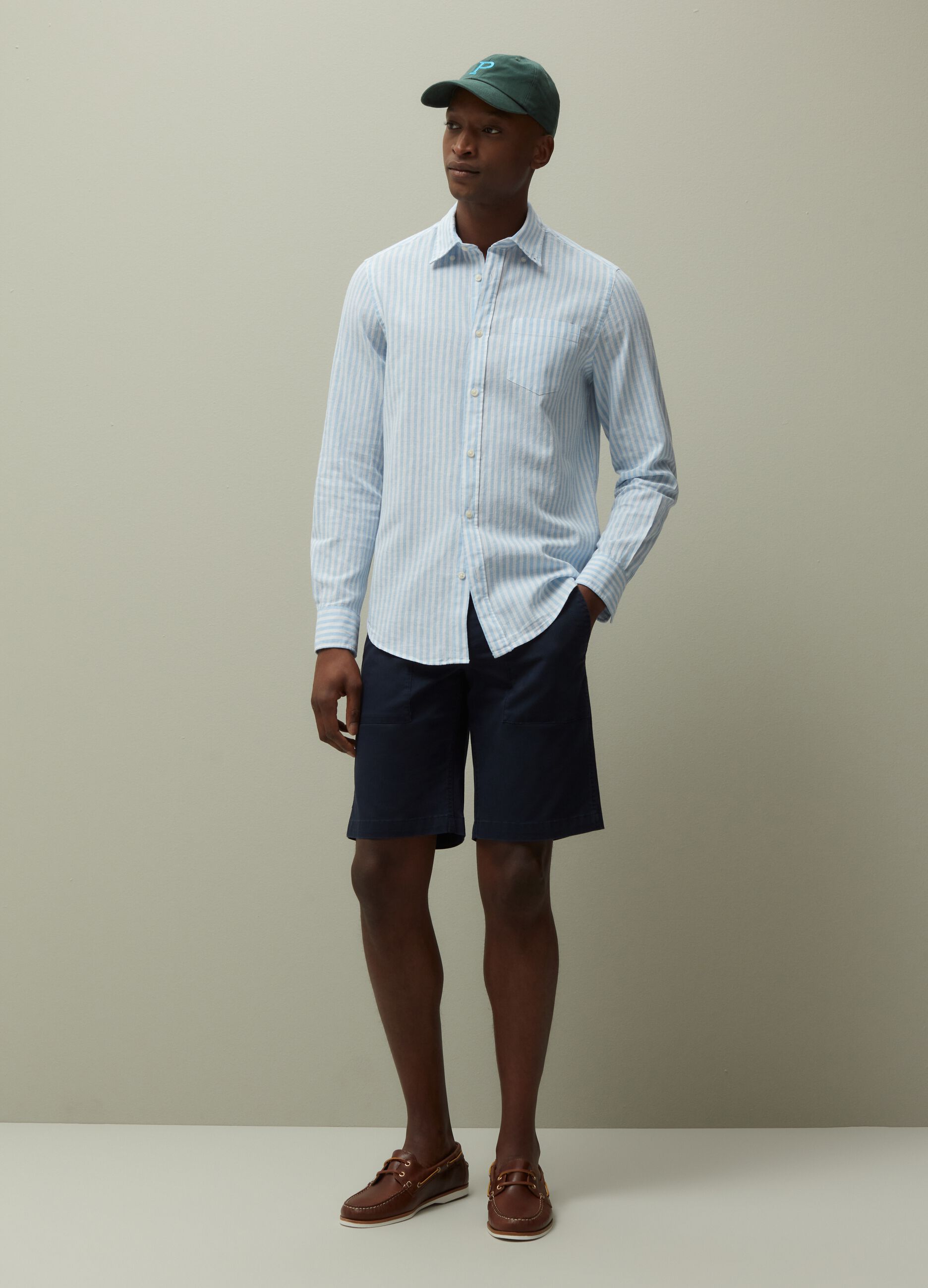 Bermuda in cotone stretch con tiranti_0