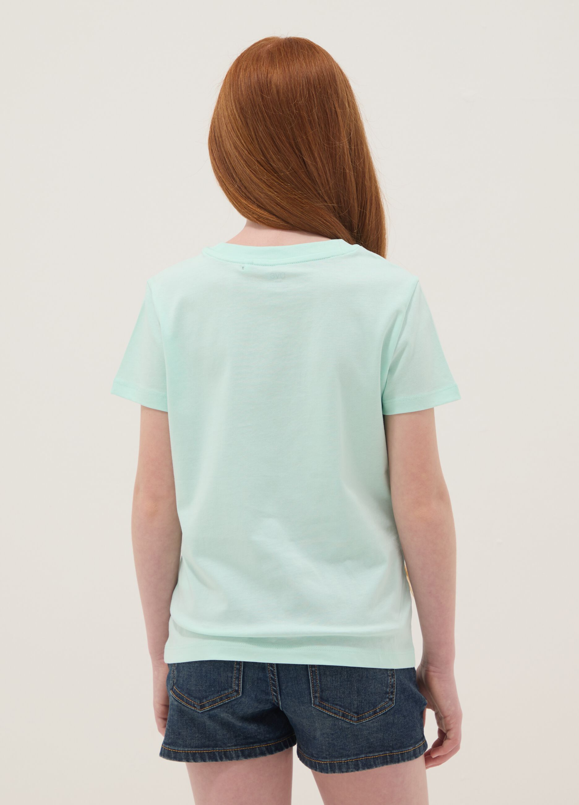 Girl's light blue pure cotton T-shirt regular fit with slogan