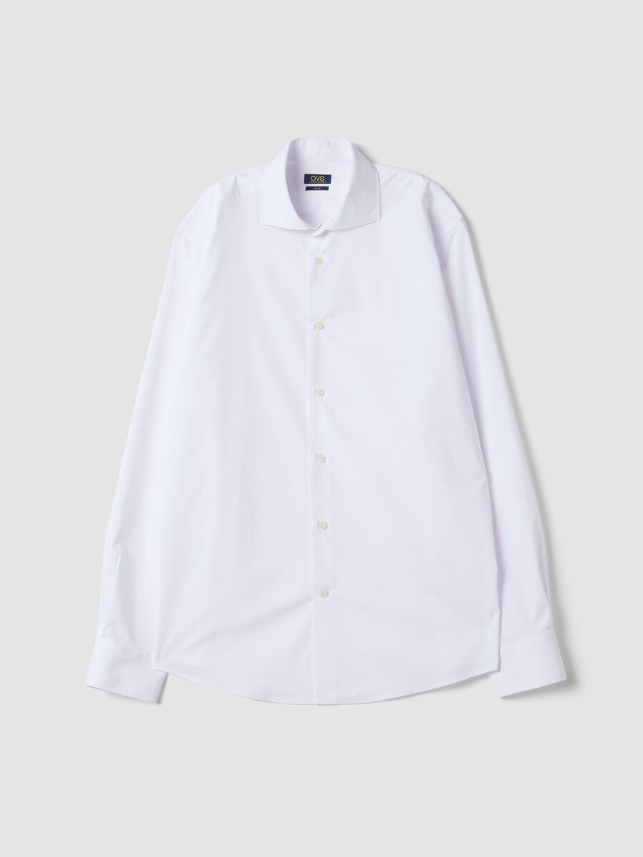 Camicia bianca in misto lyocell con collo francese easy iron_0