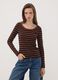 T-shirt marrone in viscosa elasticizzata a righe girocollo slim fit_0