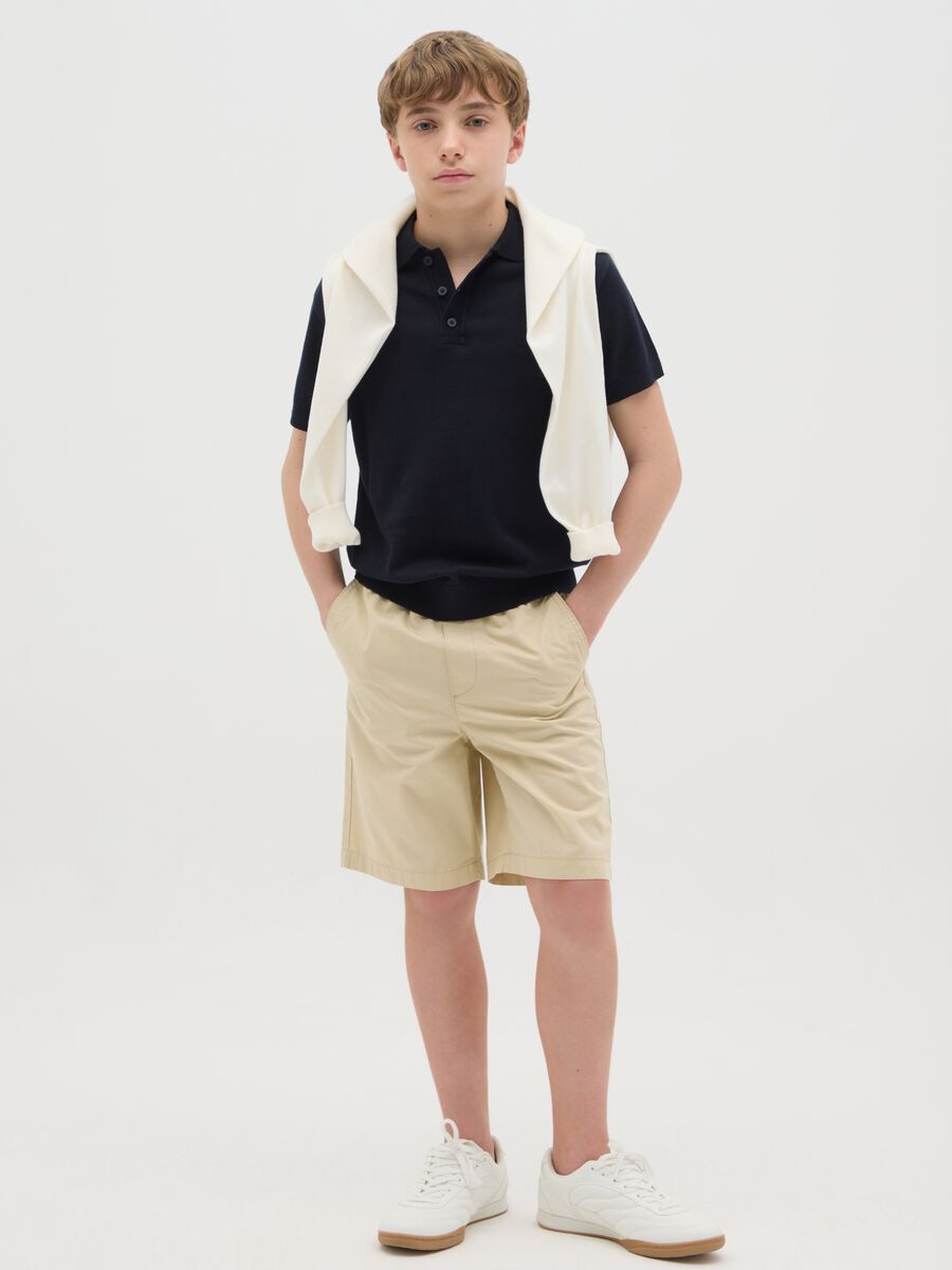 Beige shorts in cotton with drawstring_1