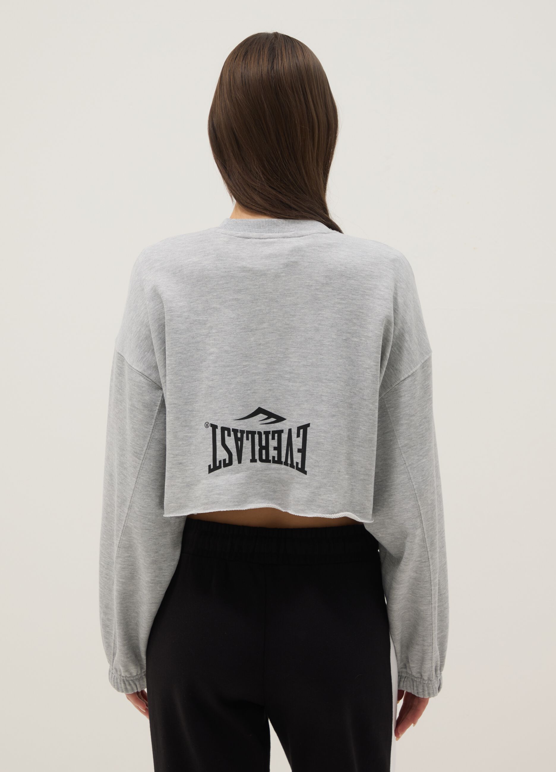 Grey cotton blend cropped sweatshirt with regular fit