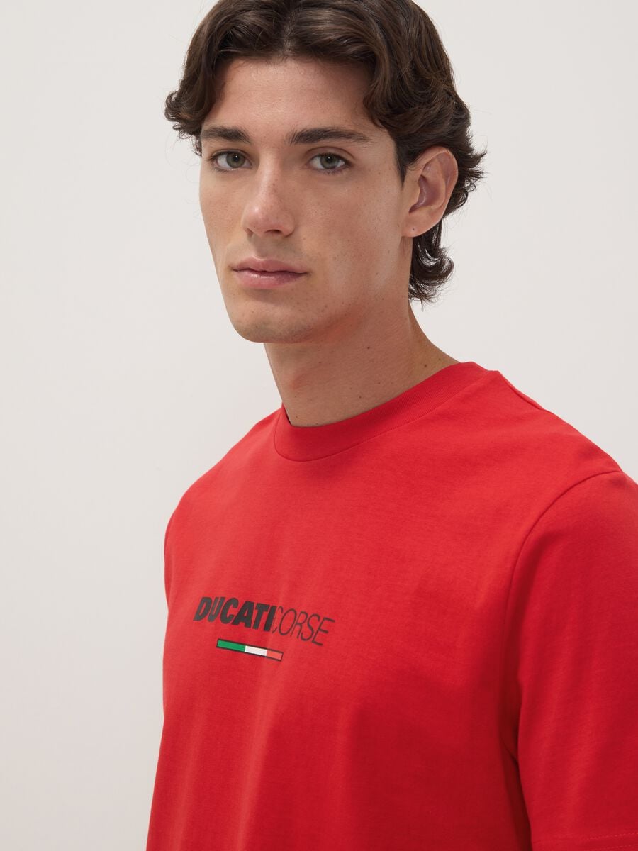 Red pure cotton T-shirt with Ducati print_2