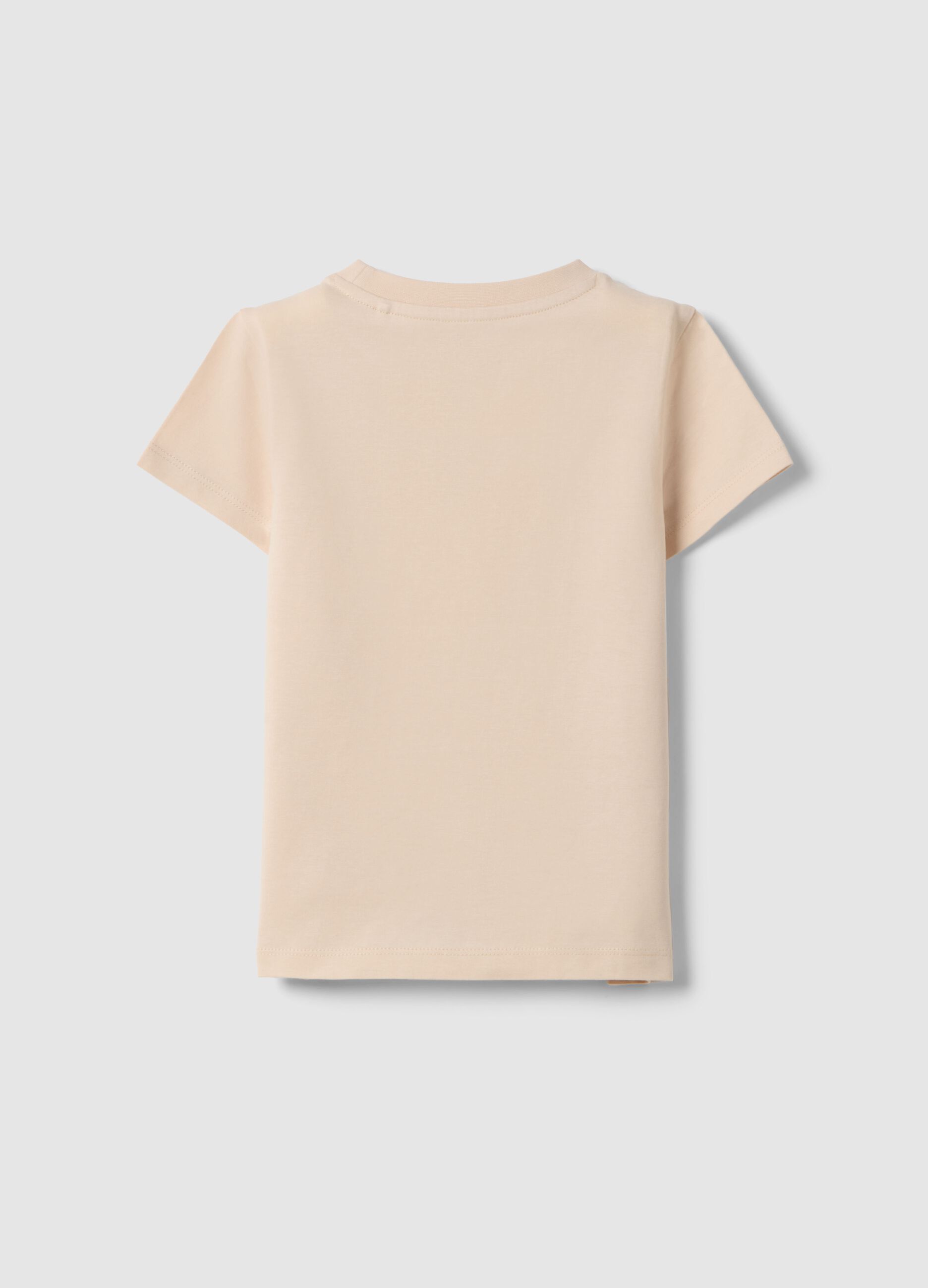 Beige pure cotton regular fit T-shirt with print for girls