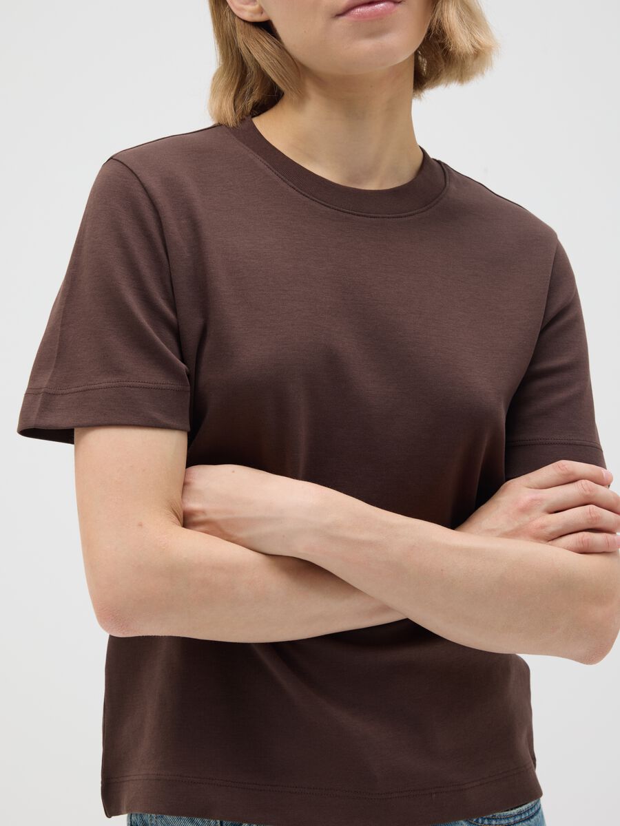 T-shirt in puro cotone marrone regular fit_3