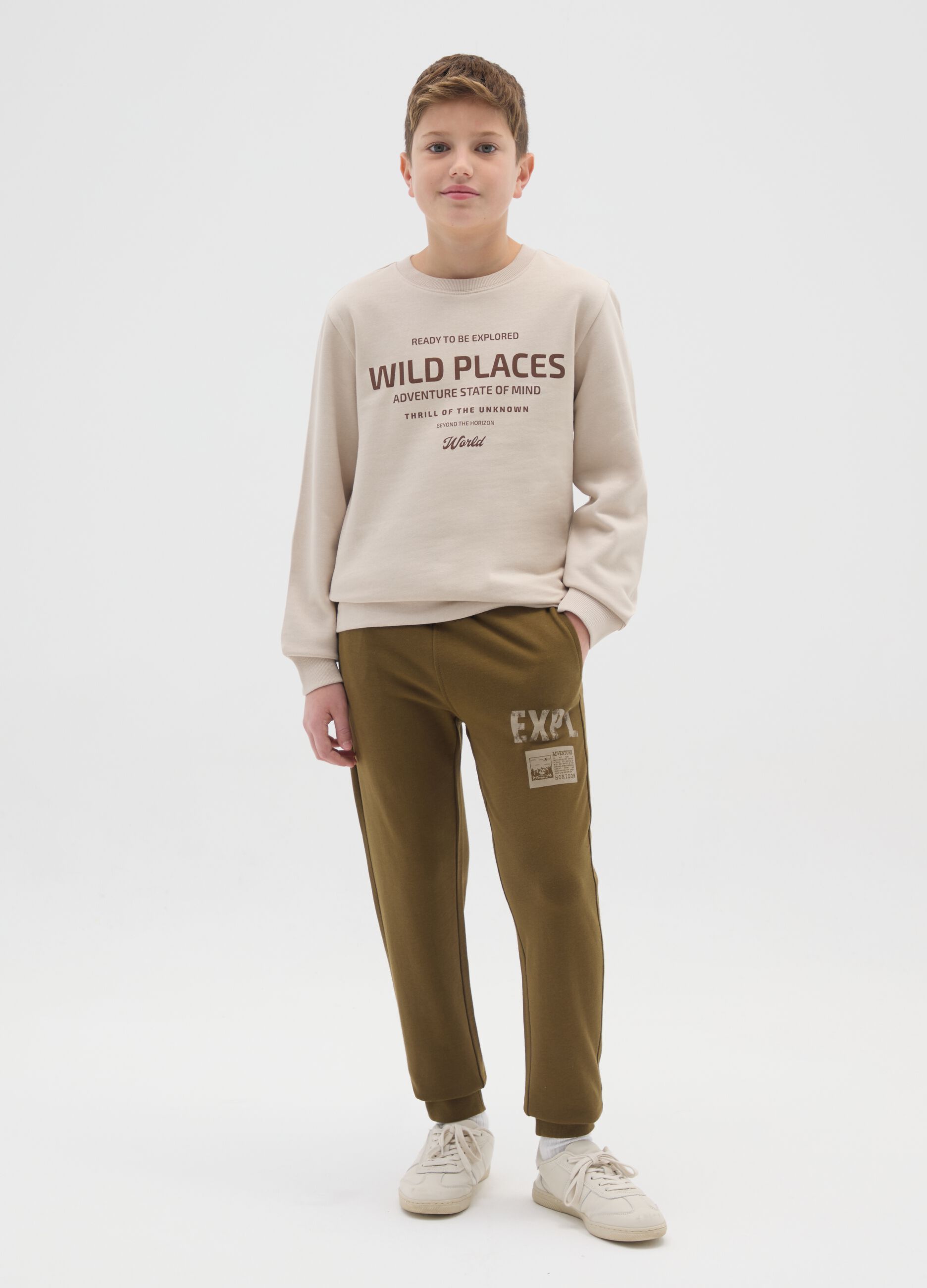 Boys' green regular fit cotton trousers