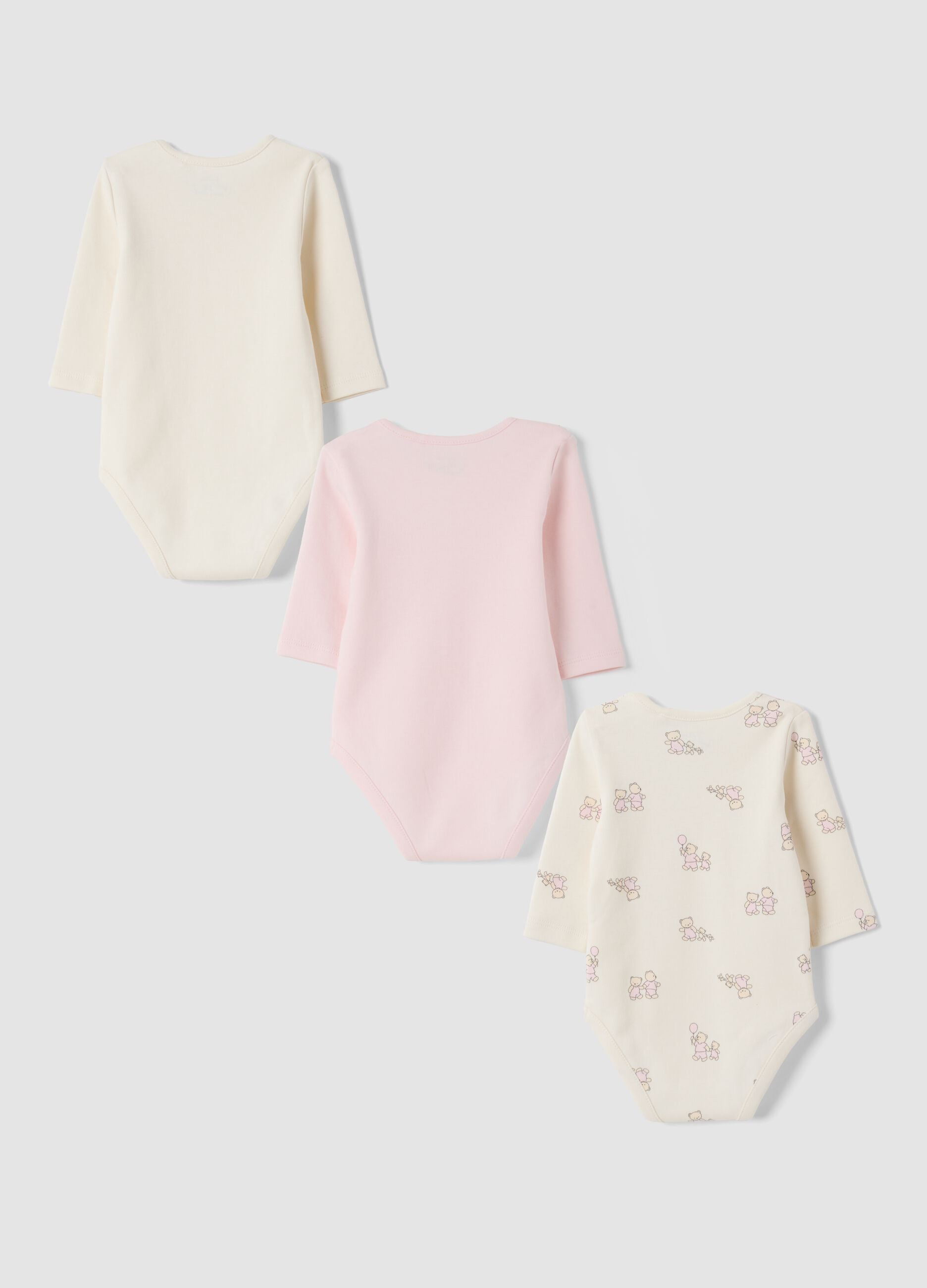 3-pack ivory and light pink organic cotton crew-neck bodysuits