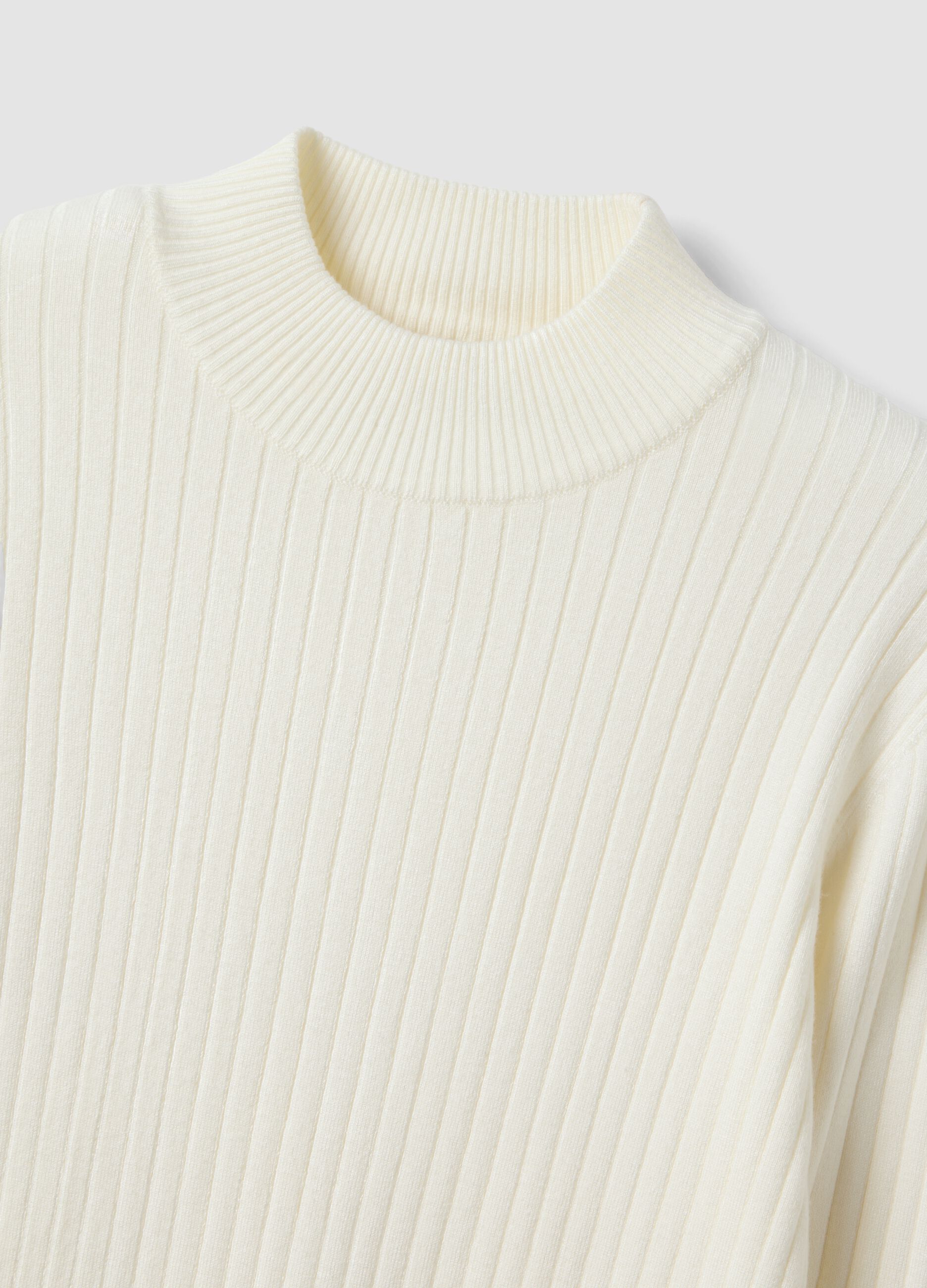 White fitted ribbed viscose-blend top with high neck