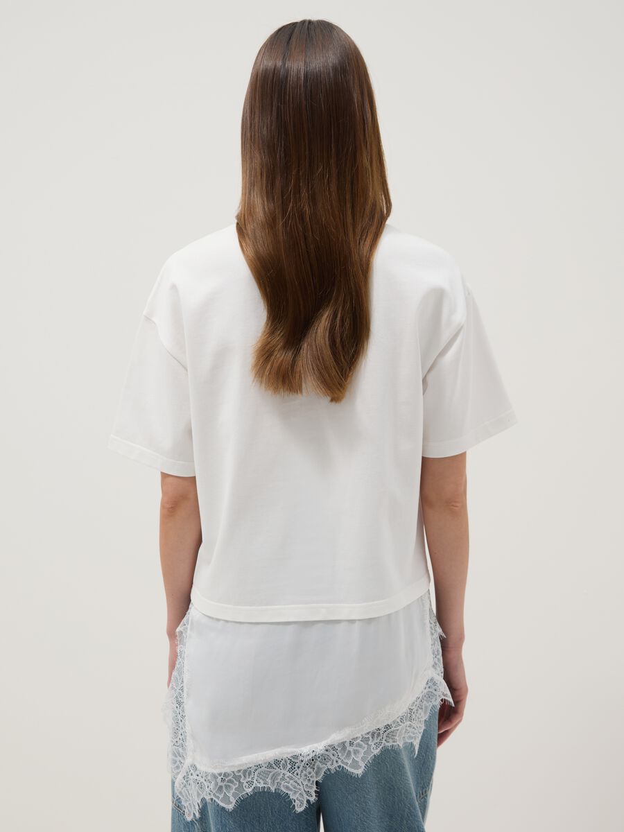 White pure cotton T-shirt with lace insert, relaxed fit_3