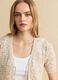 Beige crochet-style cotton and linen blend cardigan with deep V-neck, regular fit_0
