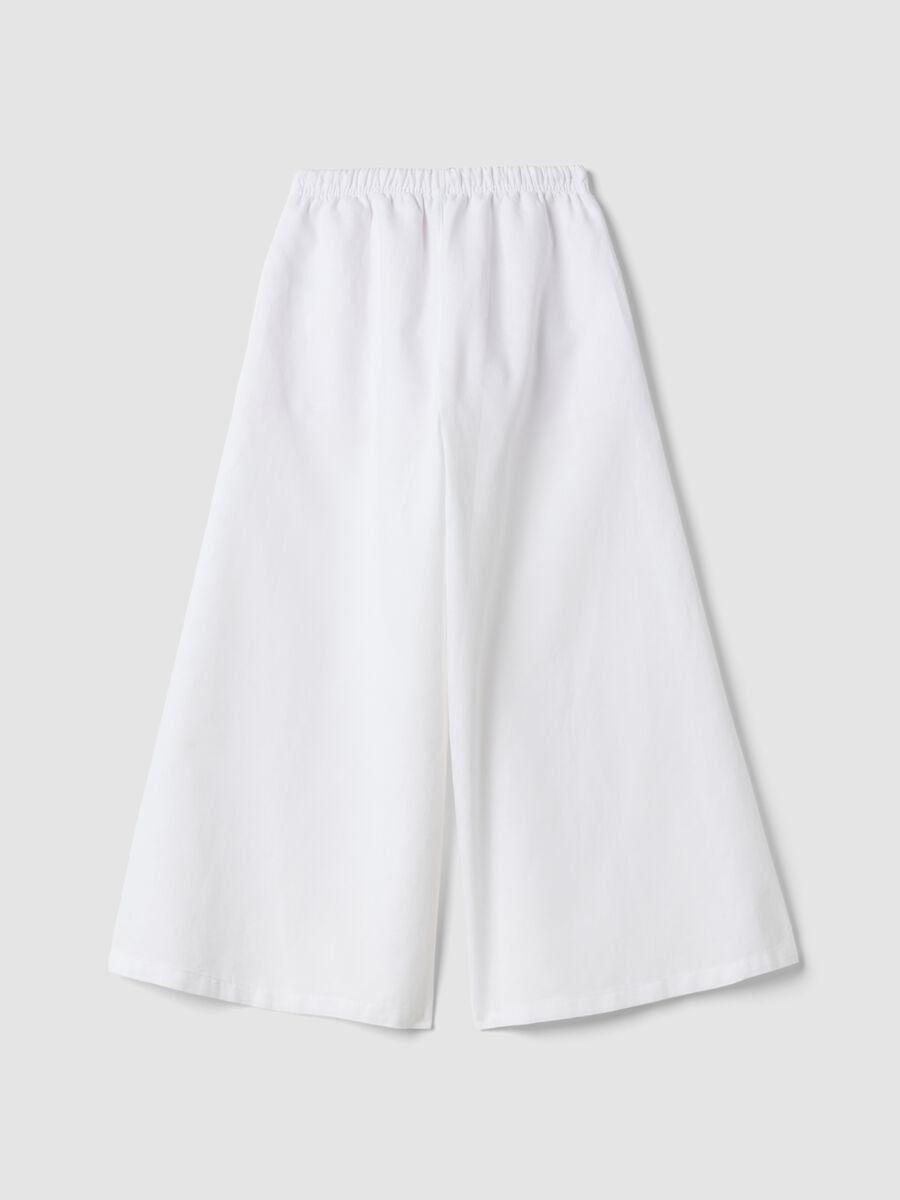 White linen and cotton blend palazzo trousers_4