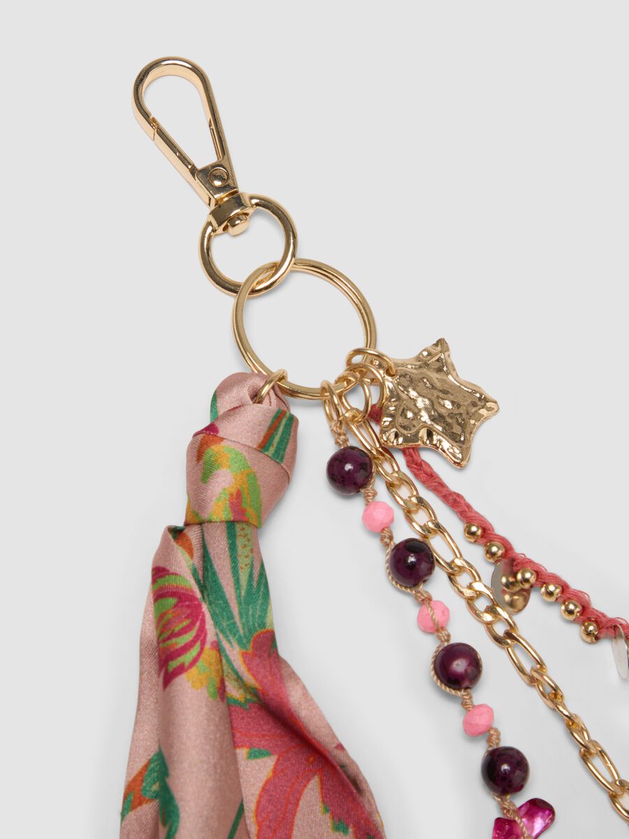 Pink keyring with floral scarf and charms_2