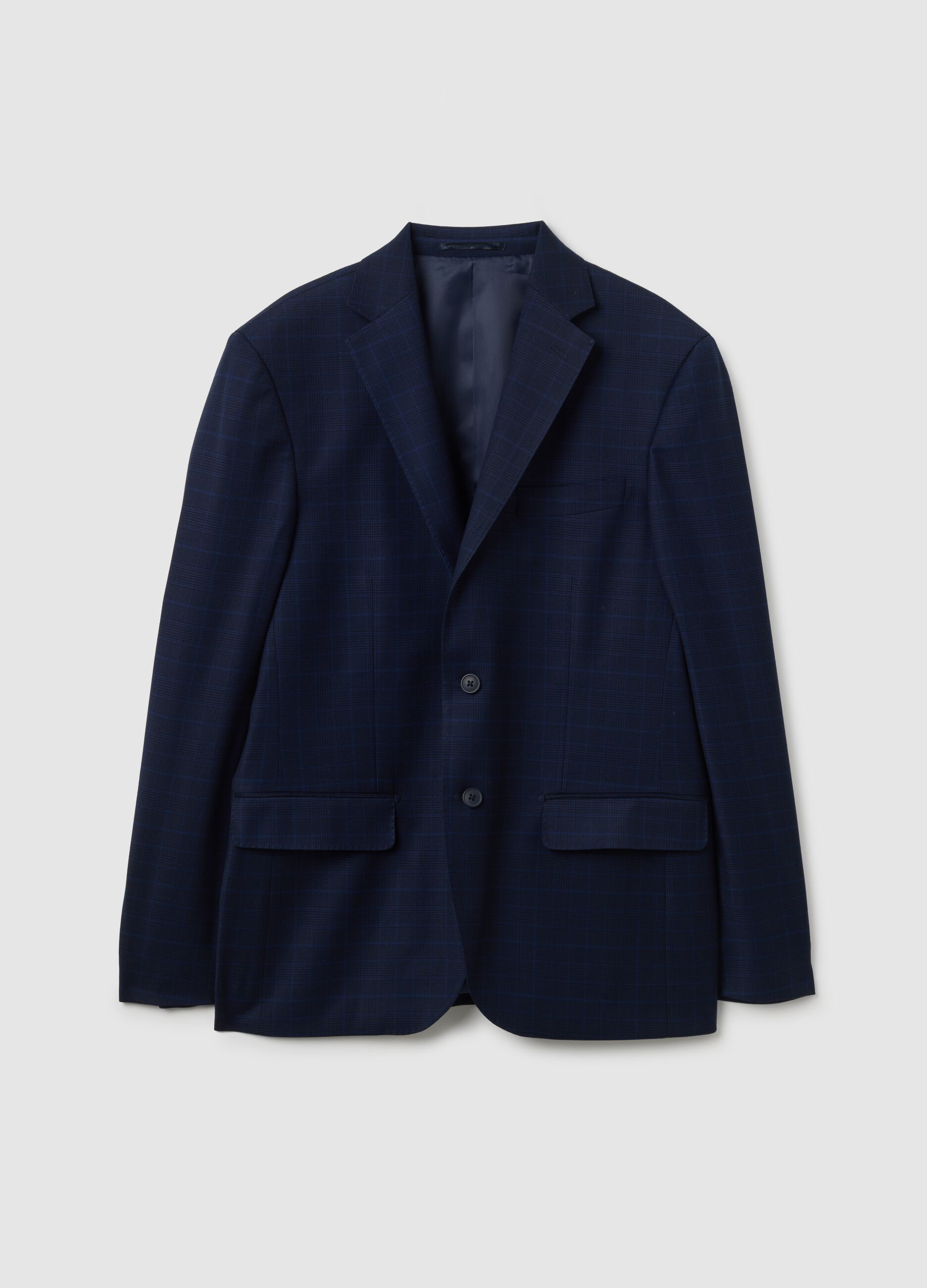 Regular fit blue stretch fabric blazer