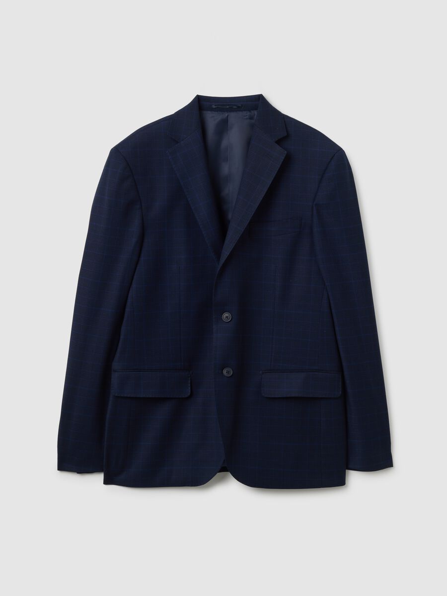 Regular fit blue stretch fabric blazer_1