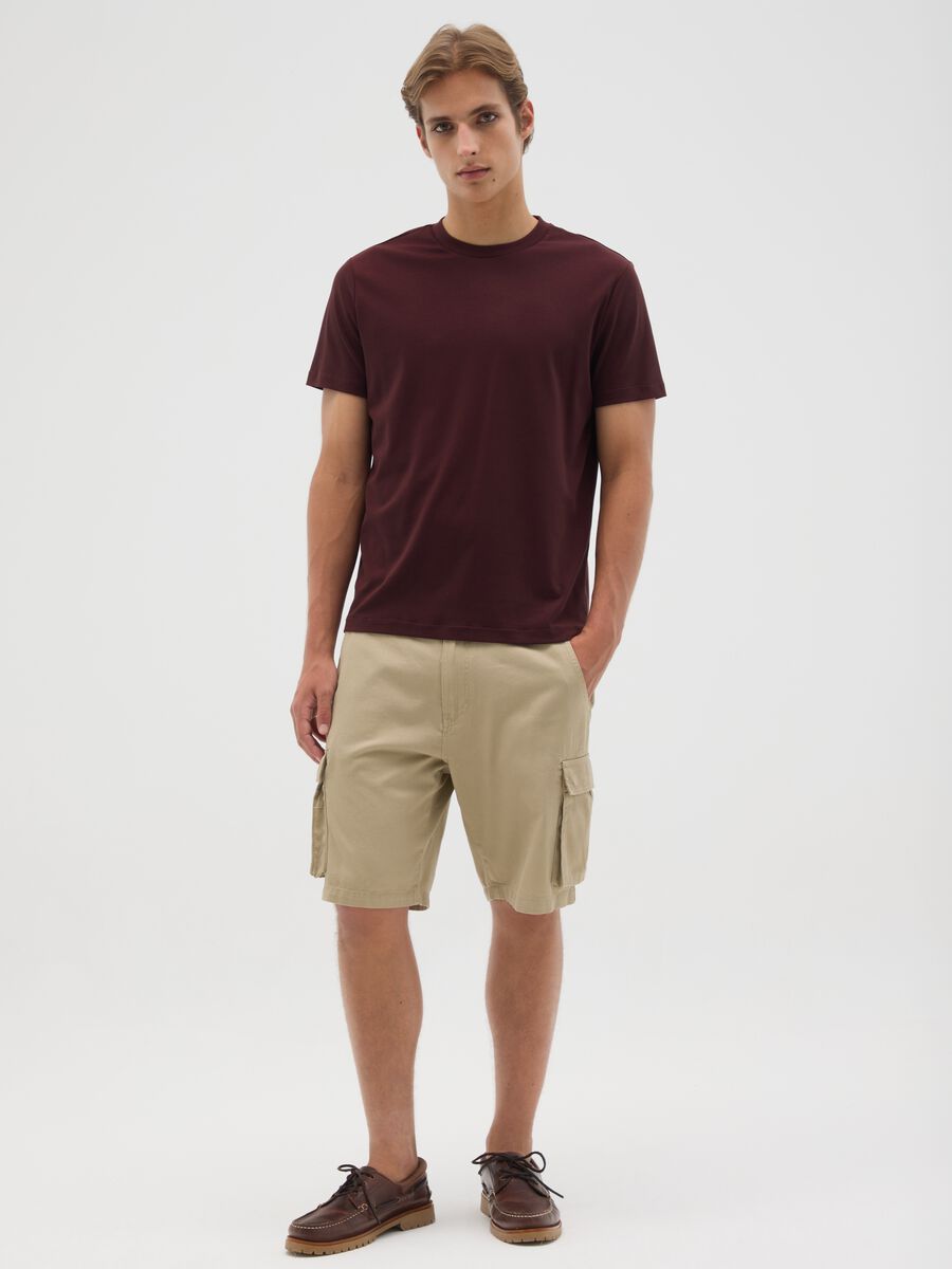 Men's beige regular fit pure cotton Bermuda shorts_0