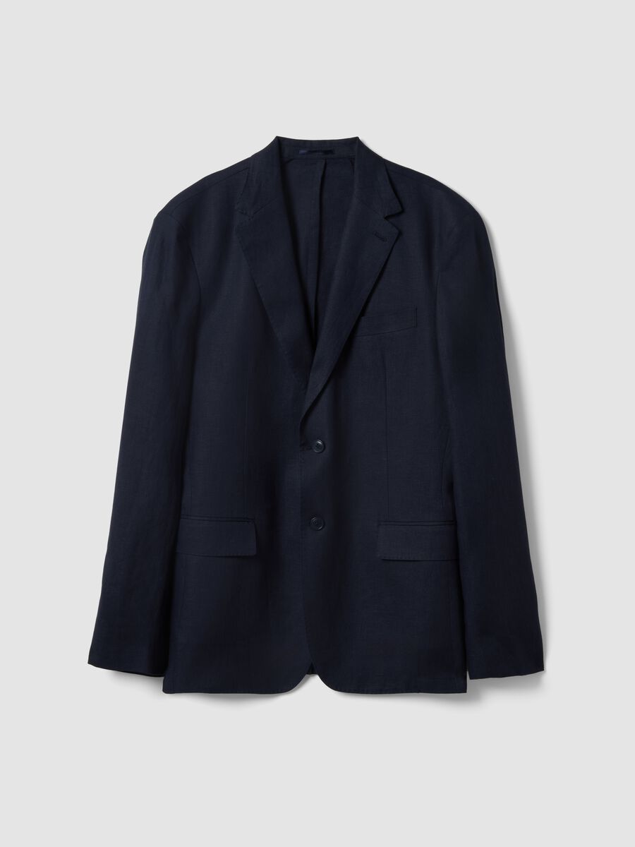 Blazer in puro lino blu regular fit_4