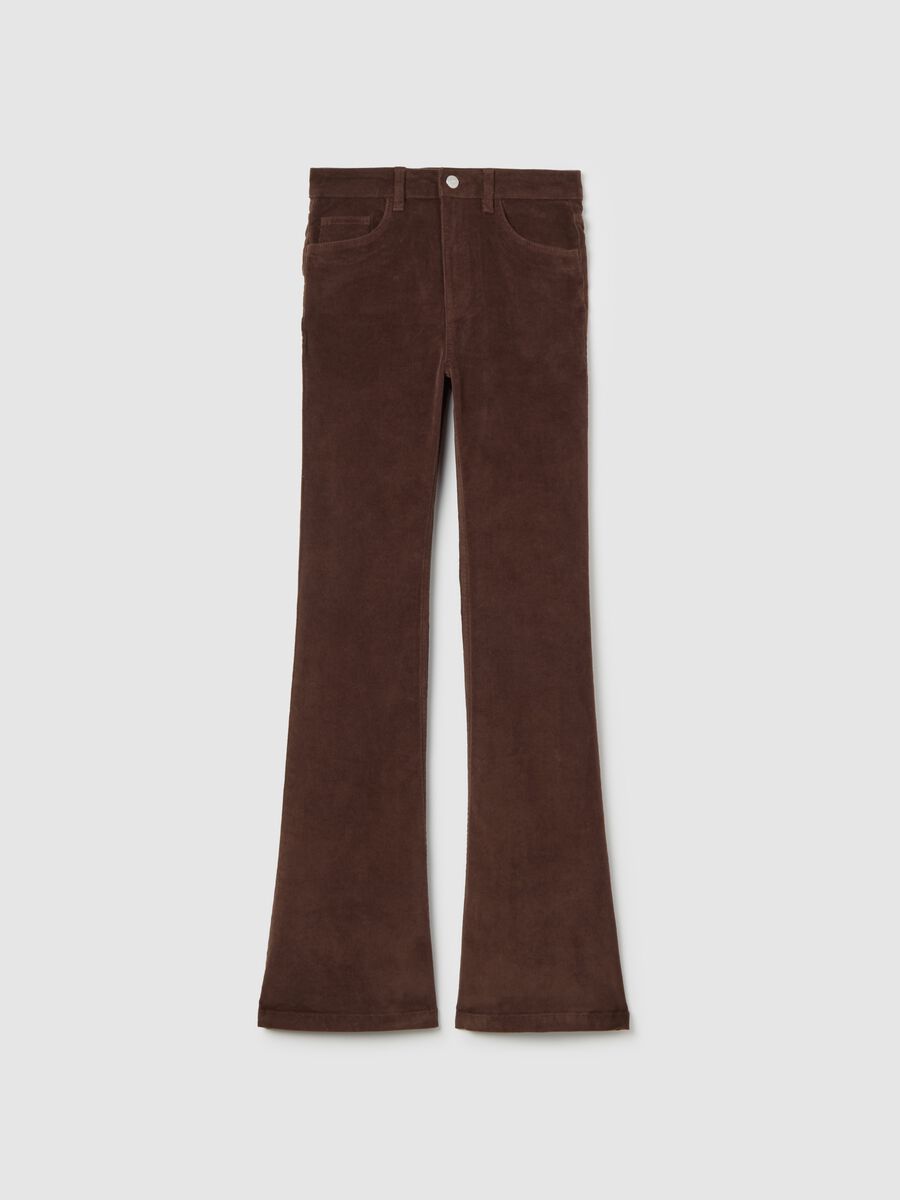 Brown Flare Trousers in Stretch Velvet_4