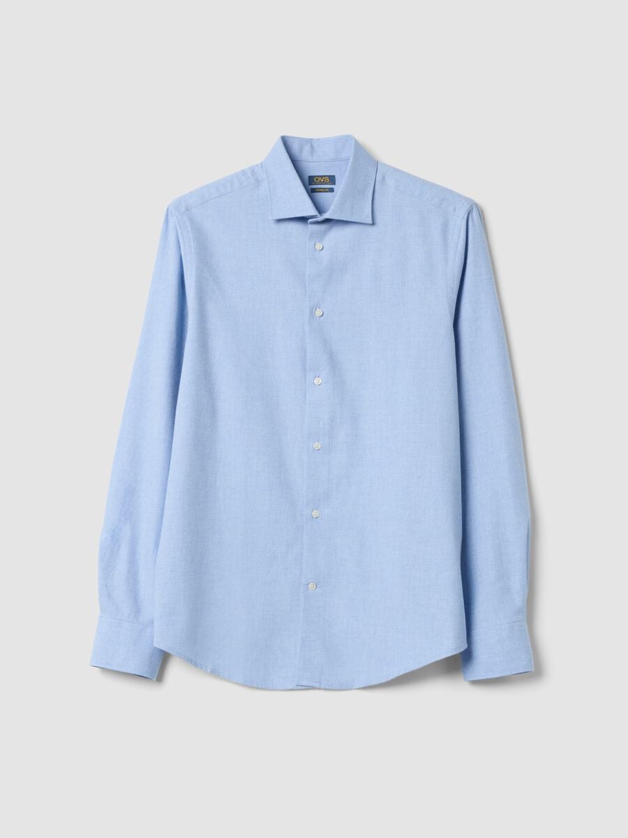 Camicia azzurra in twill di puro cotone regular fit_4