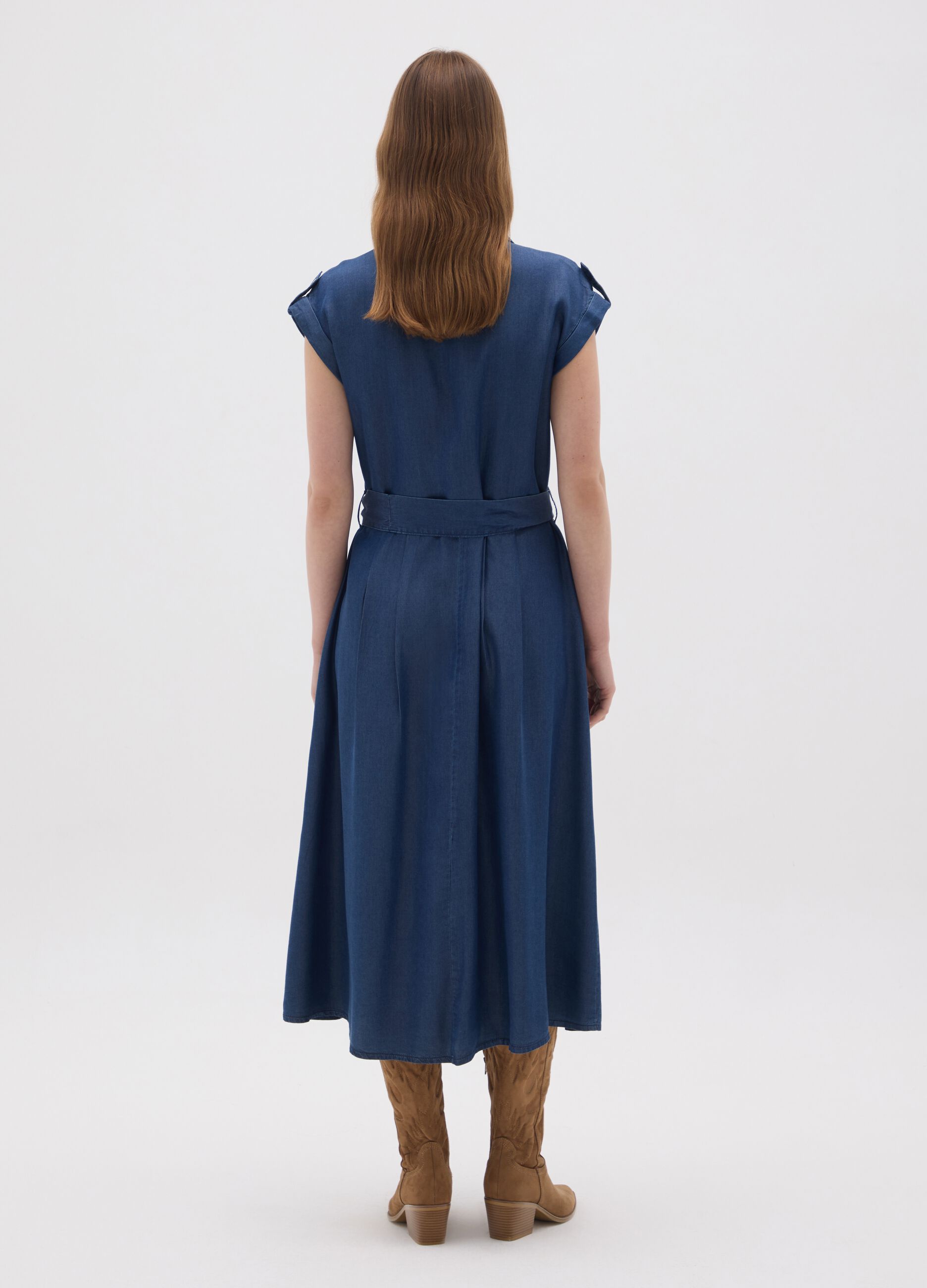 Abito chemisier da donna in lyocell blu