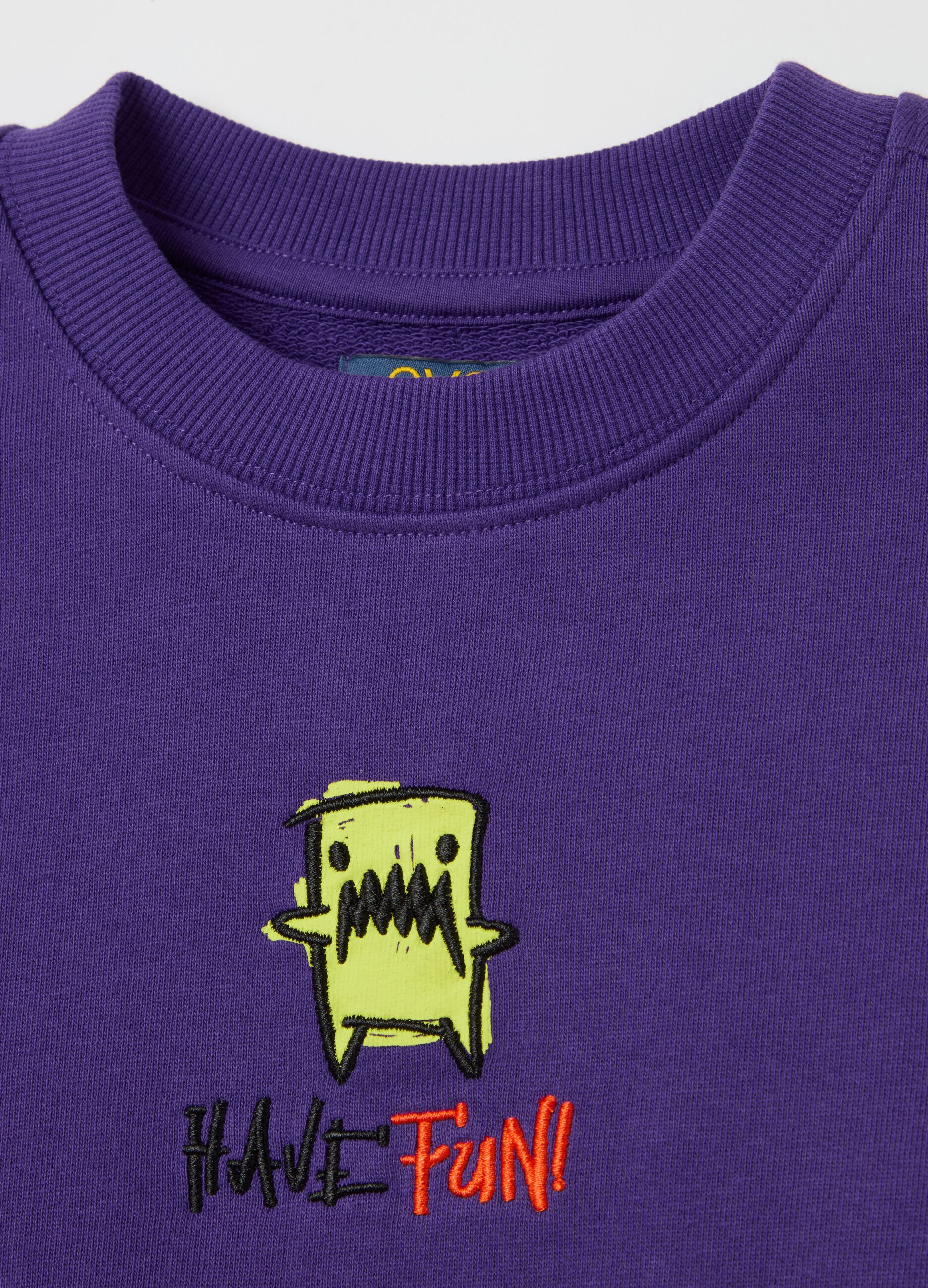 French terry sweatshirt with monster embroidery