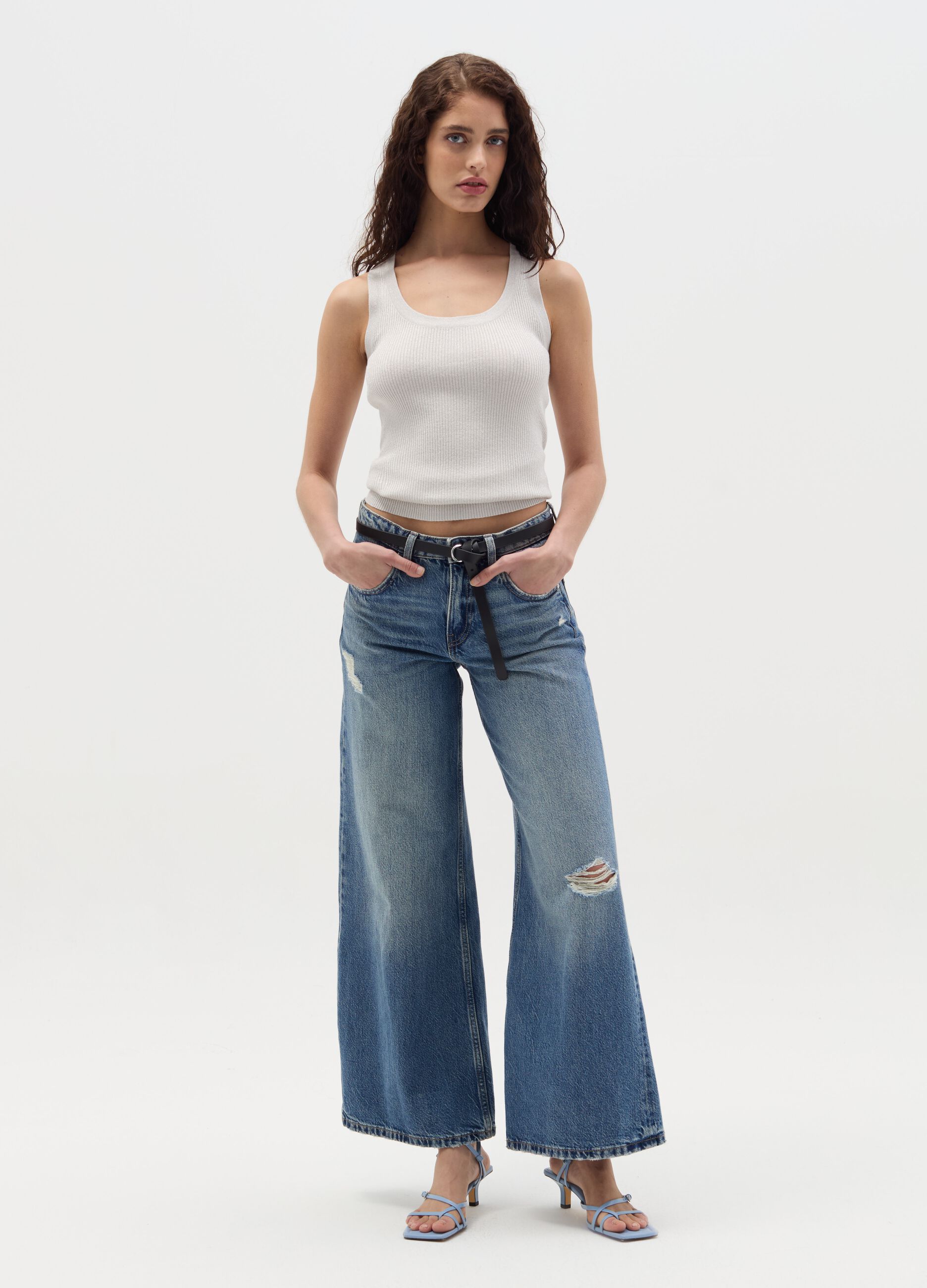Ribbed lurex tank top