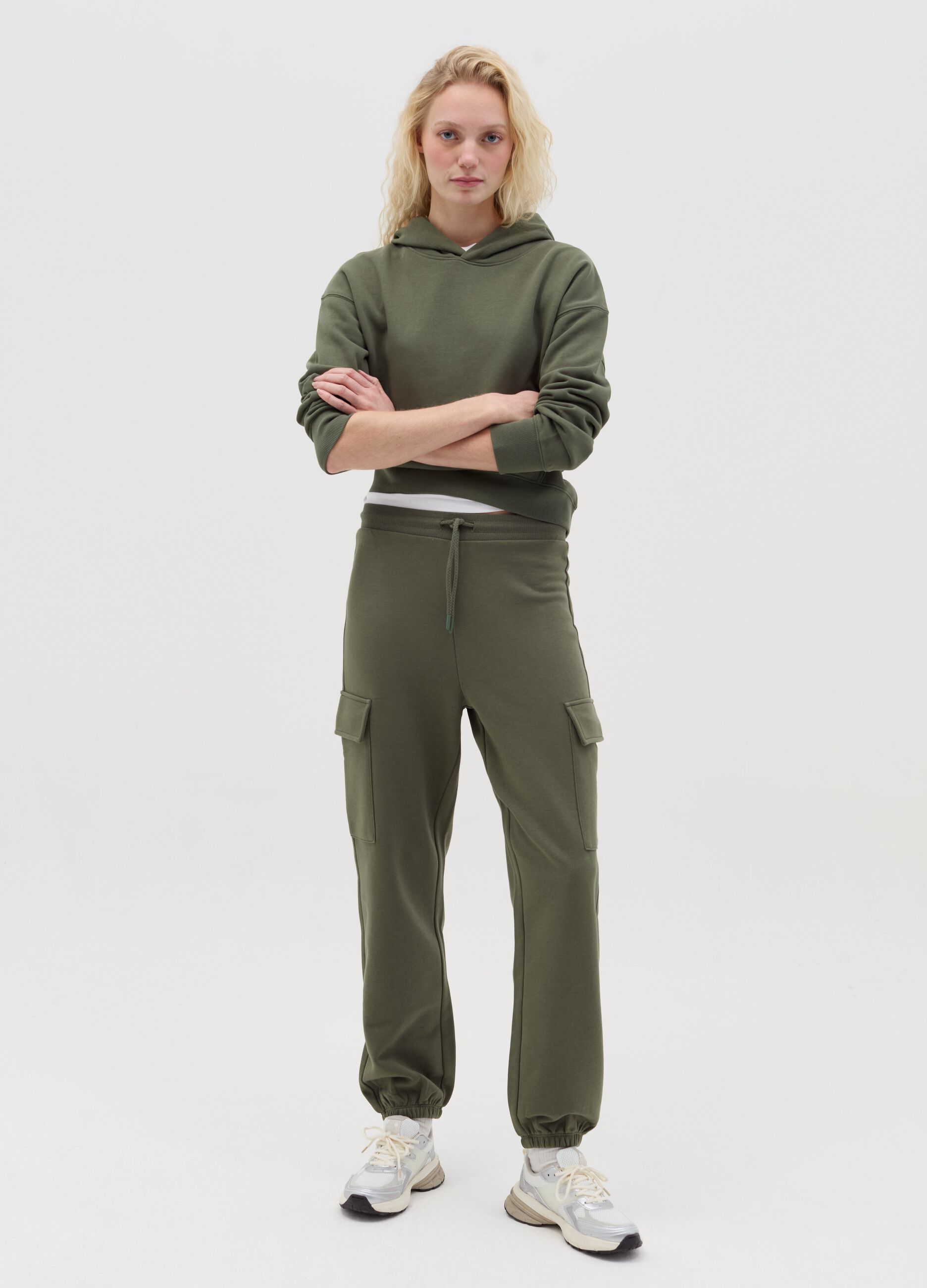 Cargo joggers in fleece with drawstring