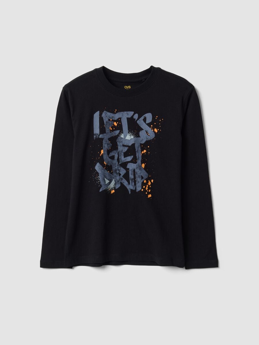 Black organic cotton T-shirt with "Let's get drip" slogan for boys_3