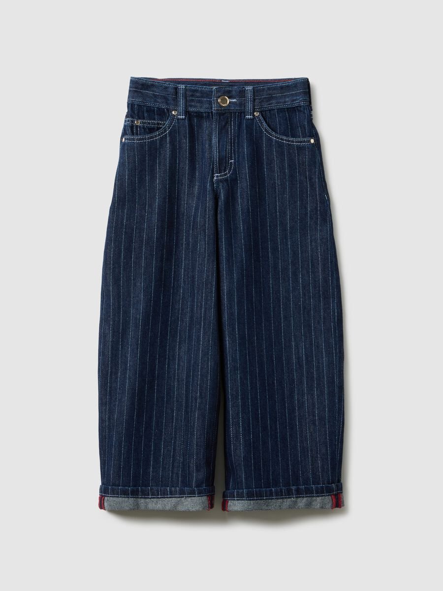 Girls' regular fit blue cotton-blend jeans with contrast stitching_3
