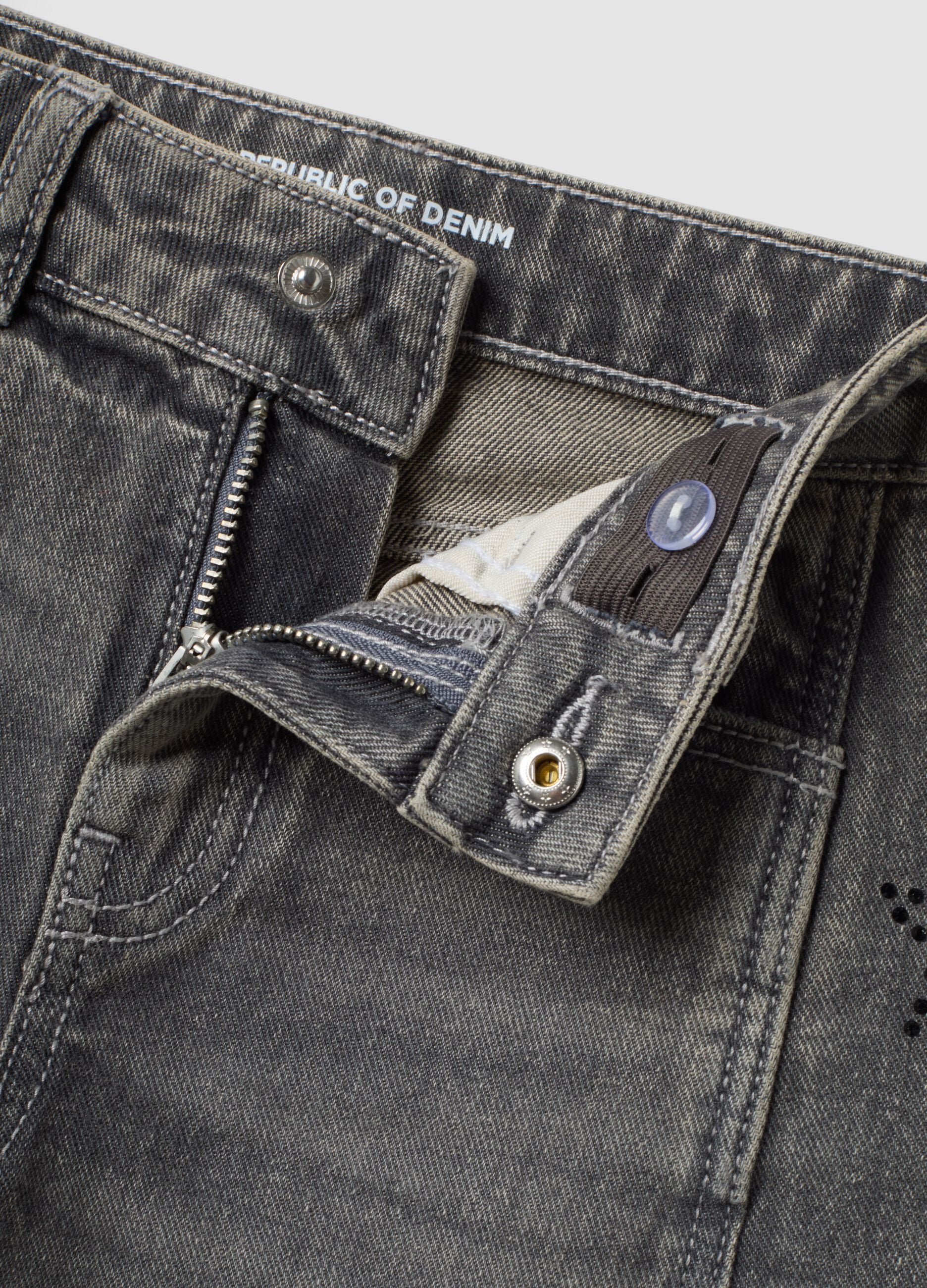 Grey wide-leg pure cotton jeans with star details for girls