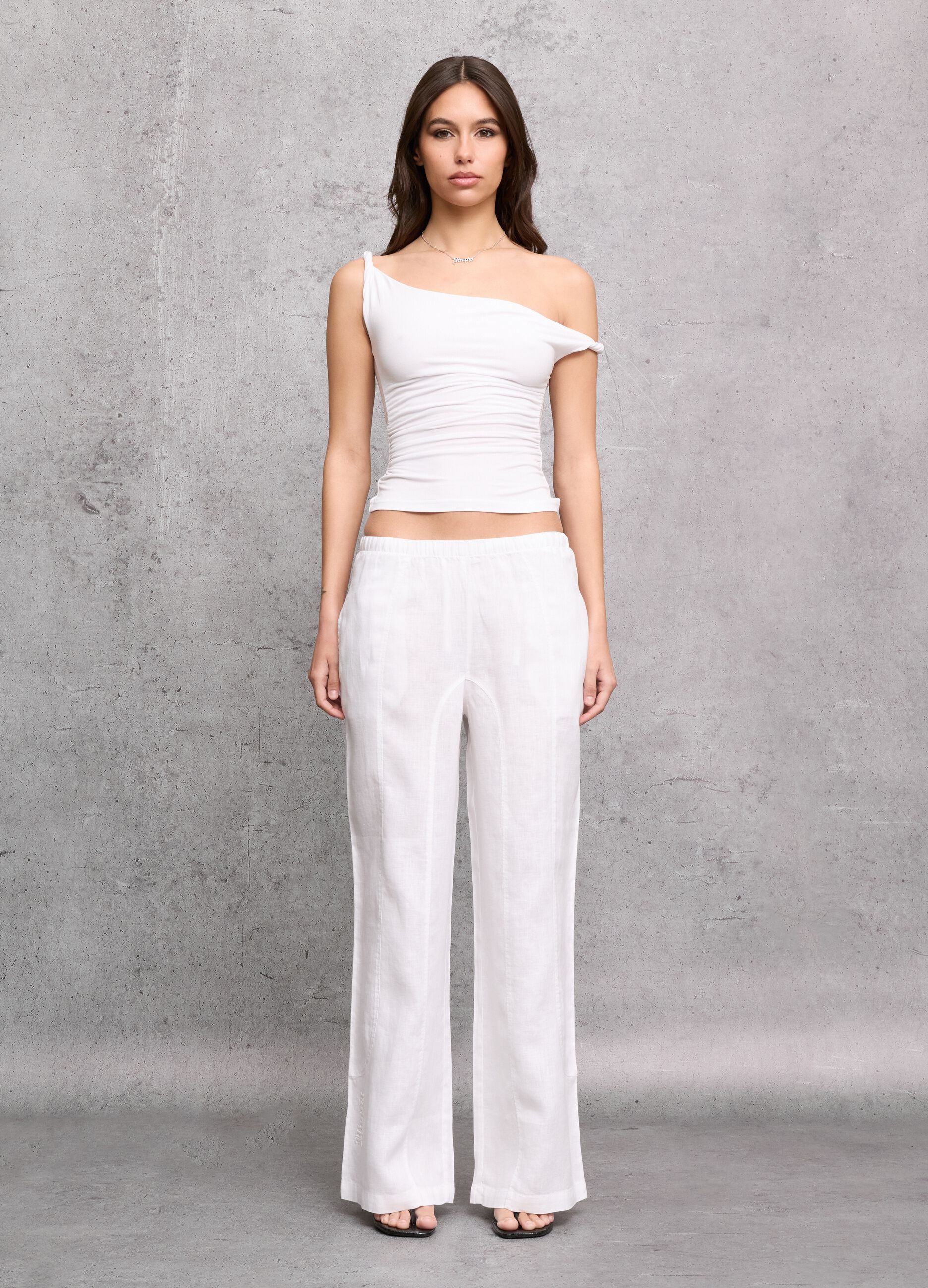 100% Linen Wide-Leg Trousers White