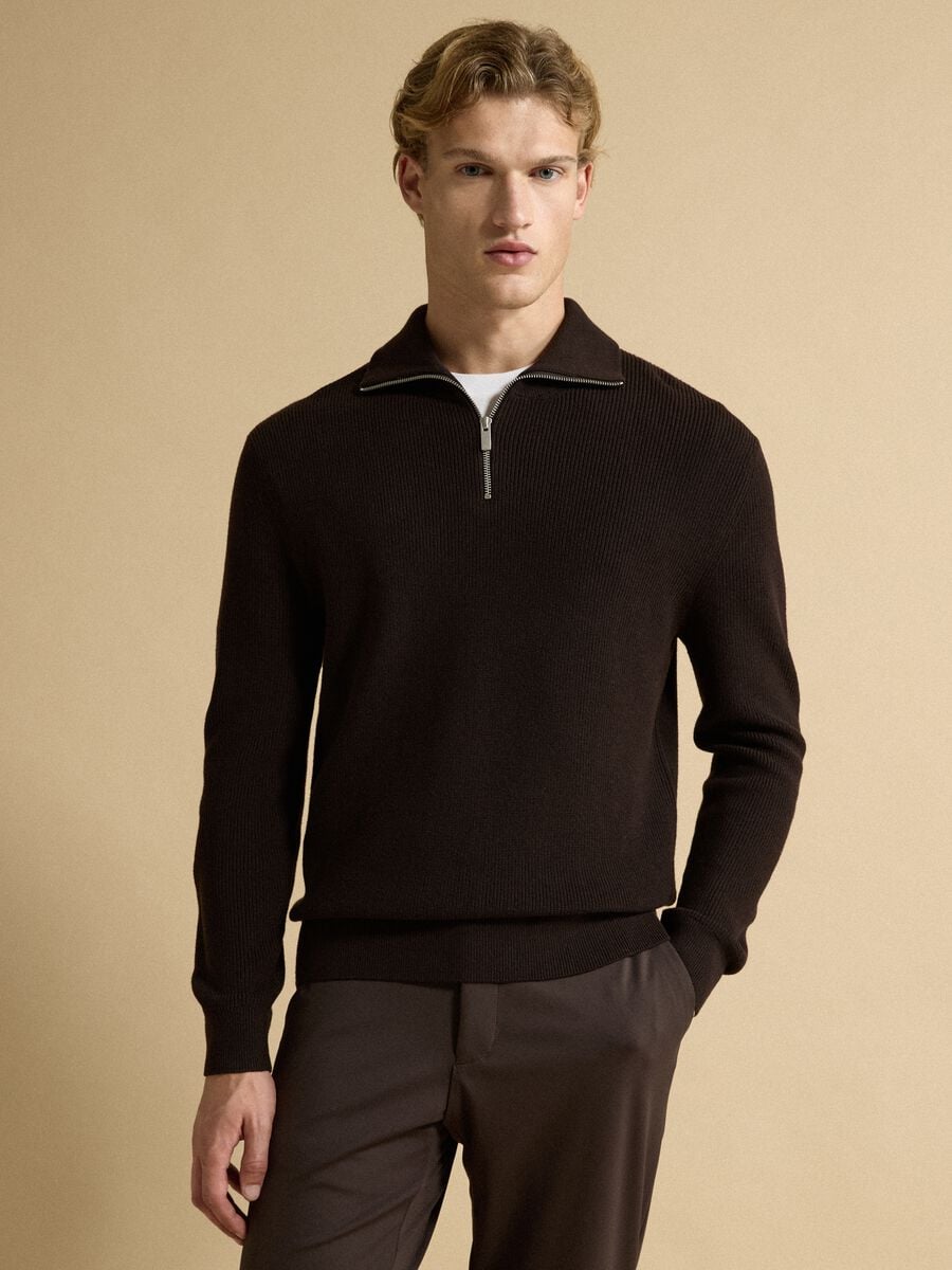 Brown cotton-blend half-zip jumper, regular fit_0