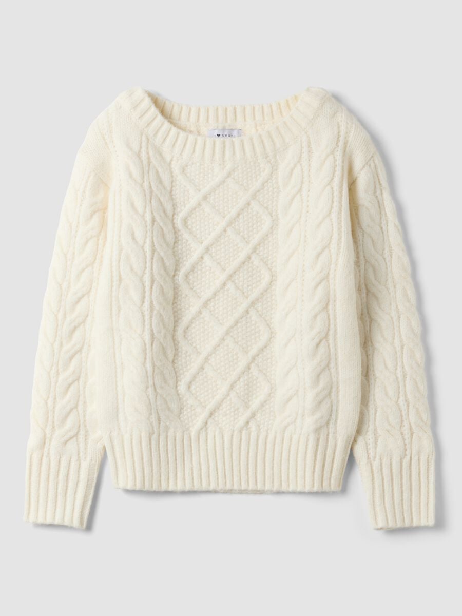 Maglione bianco in misto lana con scollo a barchetta regular fit_0