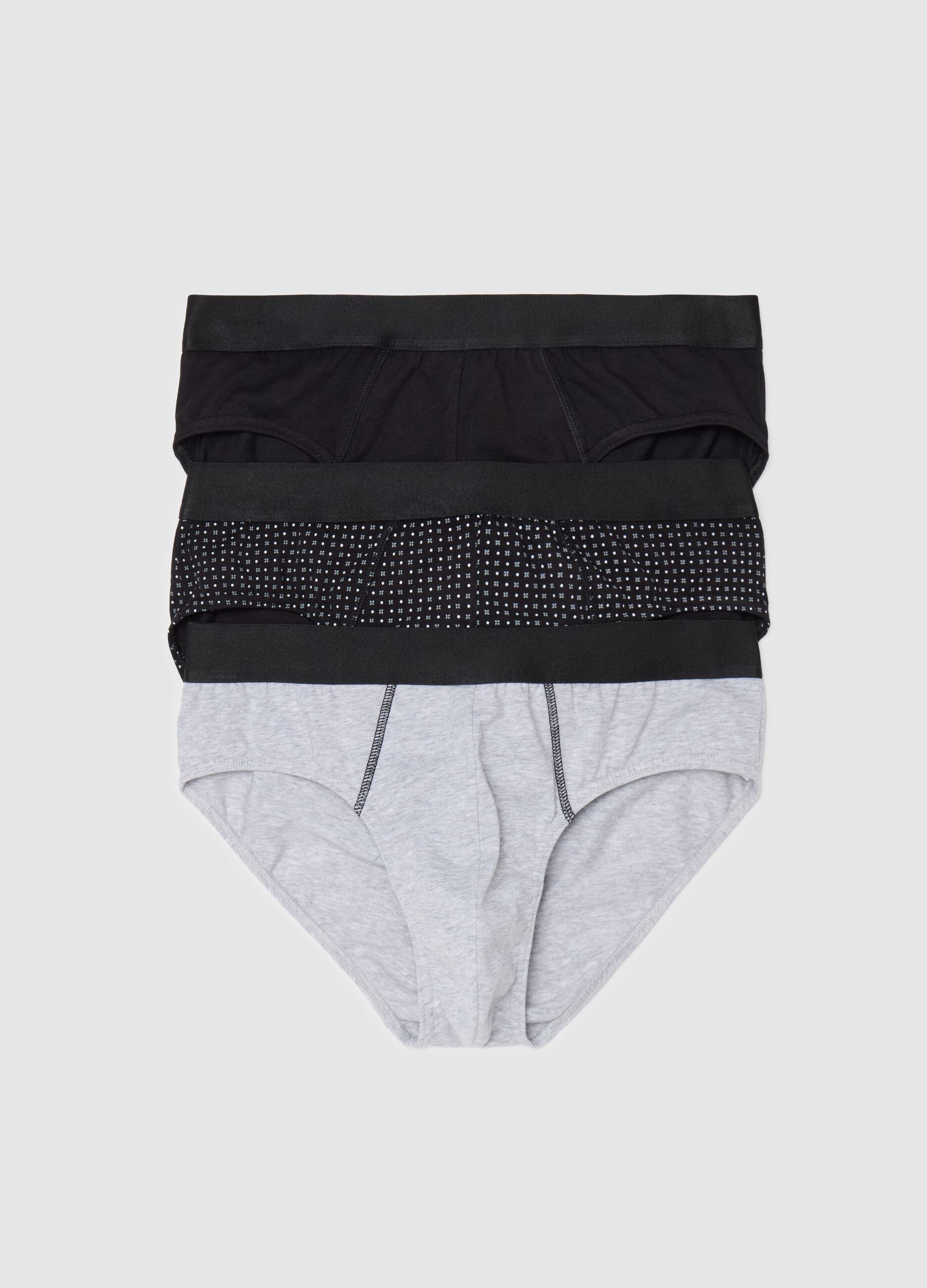 Three-pair pack briefs in stretch cotton with micro pattern