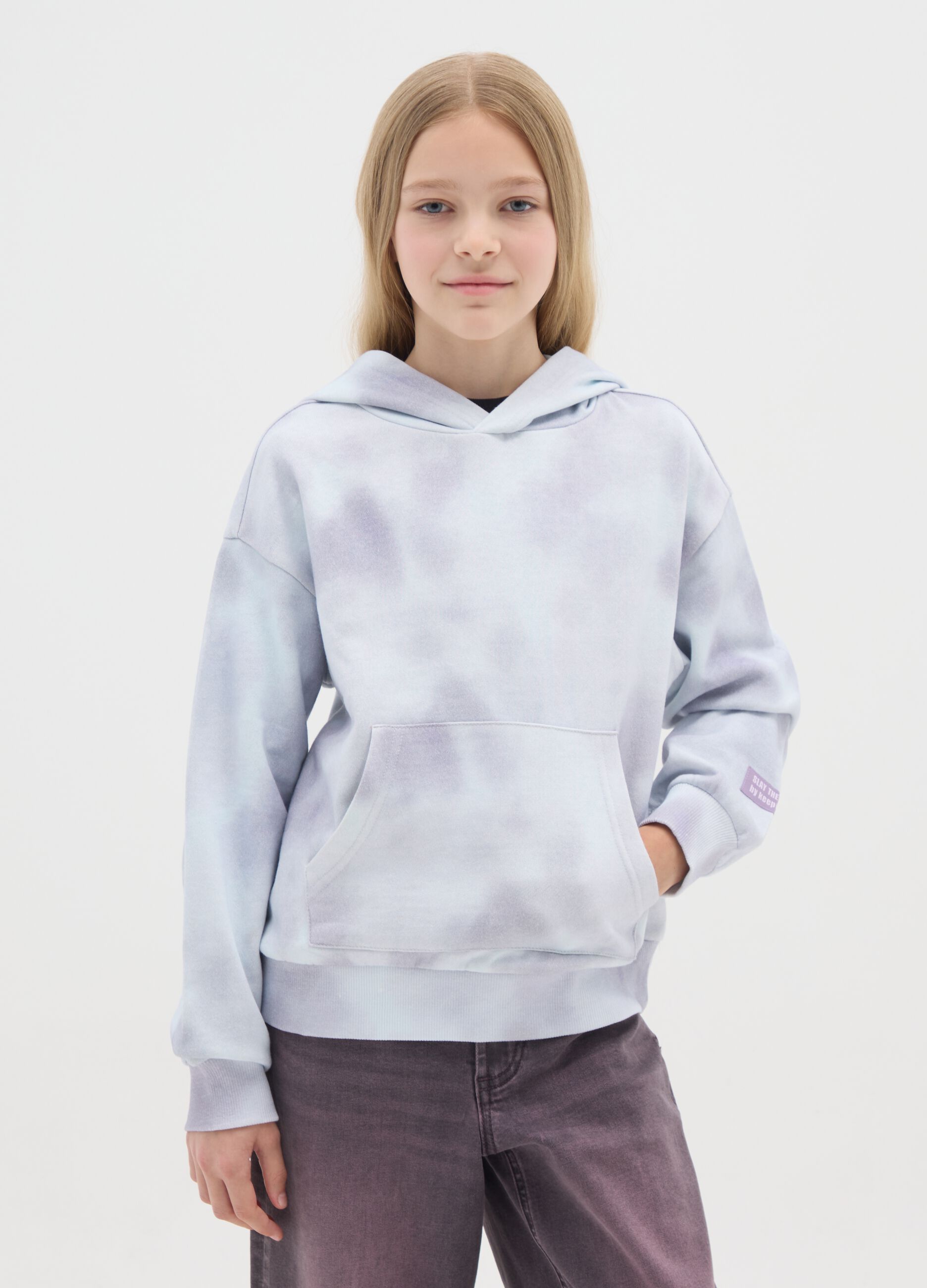 Regular fit multicolour cotton tie dye effect girls' sweatshirt