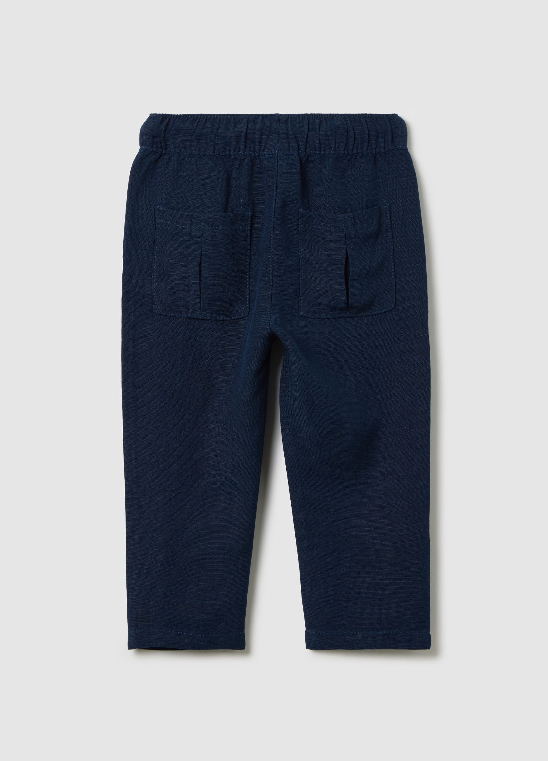 Blue trousers in linen and viscose with drawstring