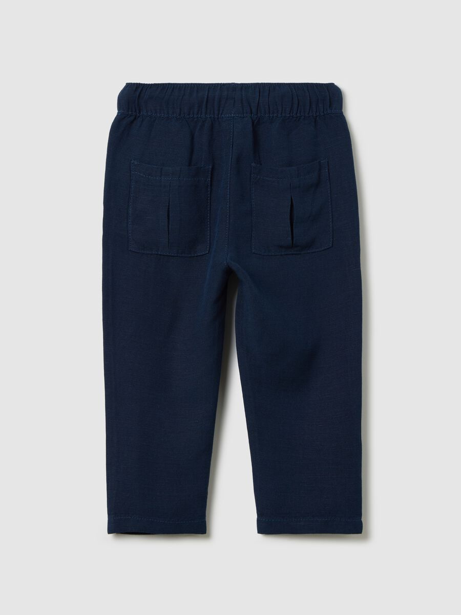 Blue trousers in linen and viscose with drawstring_1