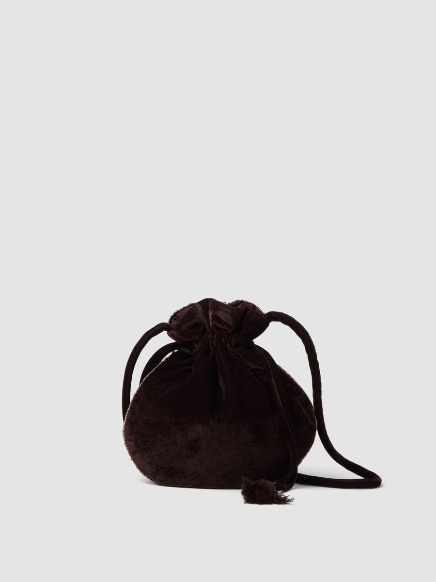 Borsa a secchiello marrone scuro con ricami di perline_1