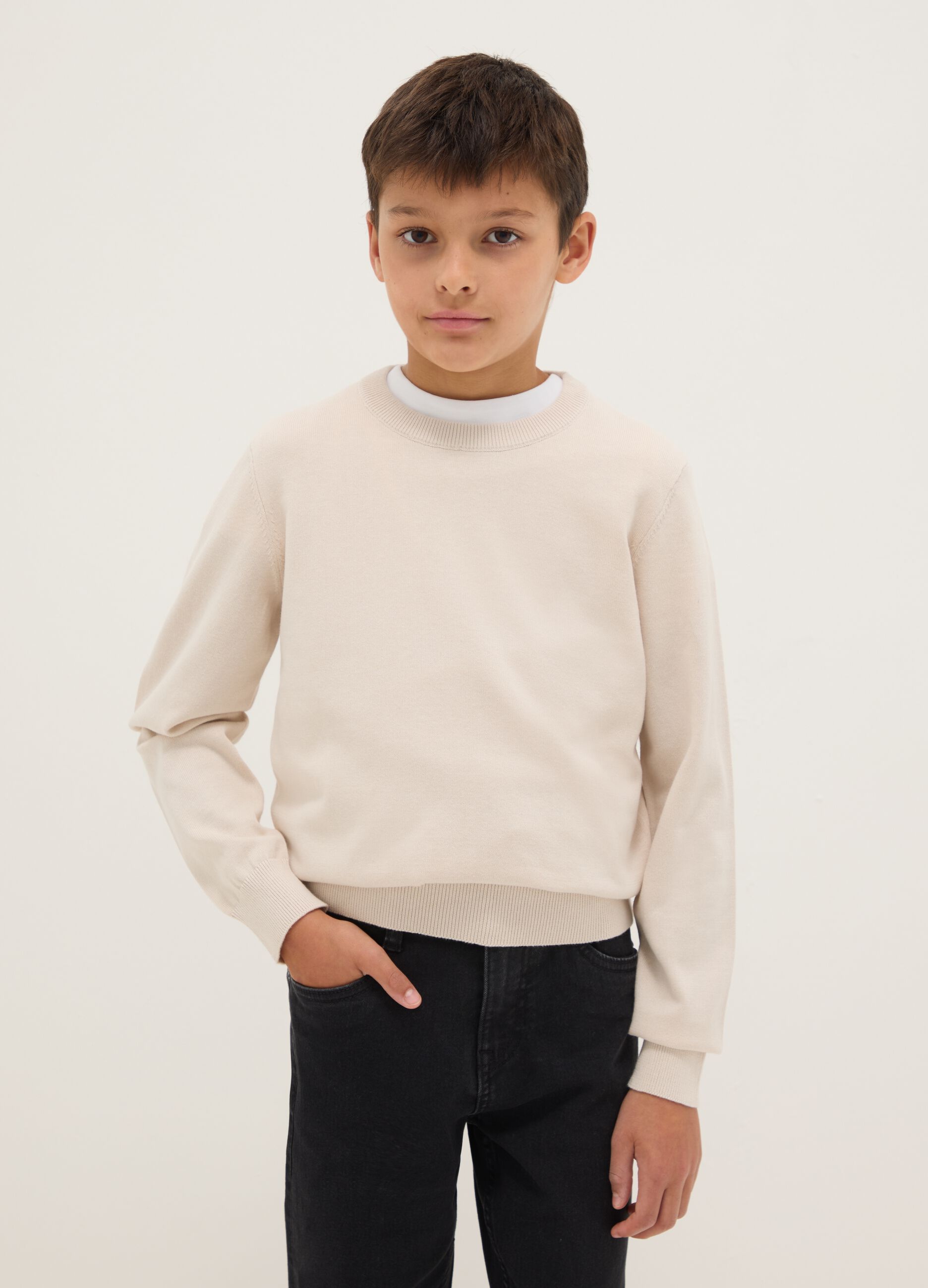Children's beige pure cotton pullover regular fit