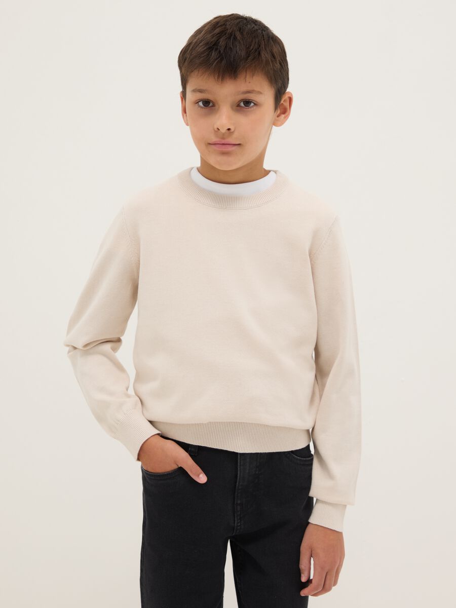 Pullover in puro cotone beige regular fit per bambino_0