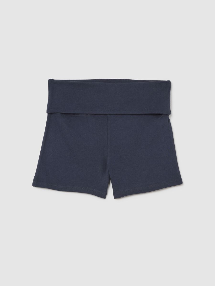 Pantaloncini da donna in puro cotone blu slim fit con risvolto_4