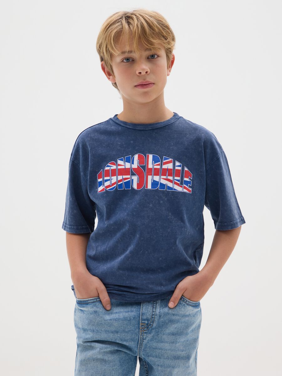 T-shirt da bambino in puro cotone blu regular fit_0