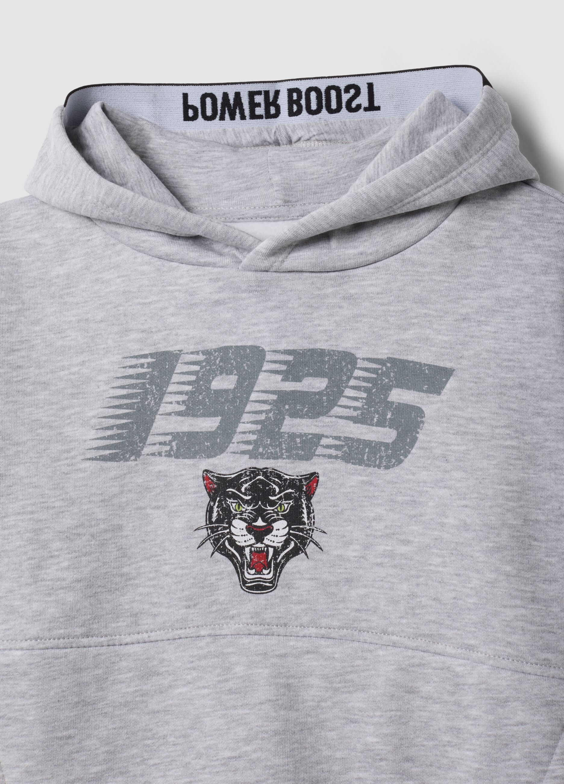 Grey hooded sweatshirt in cotton-viscose blend with print for boys