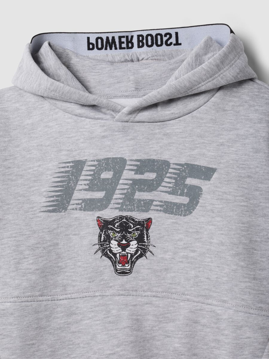 Grey hooded sweatshirt in cotton-viscose blend with print for boys_2