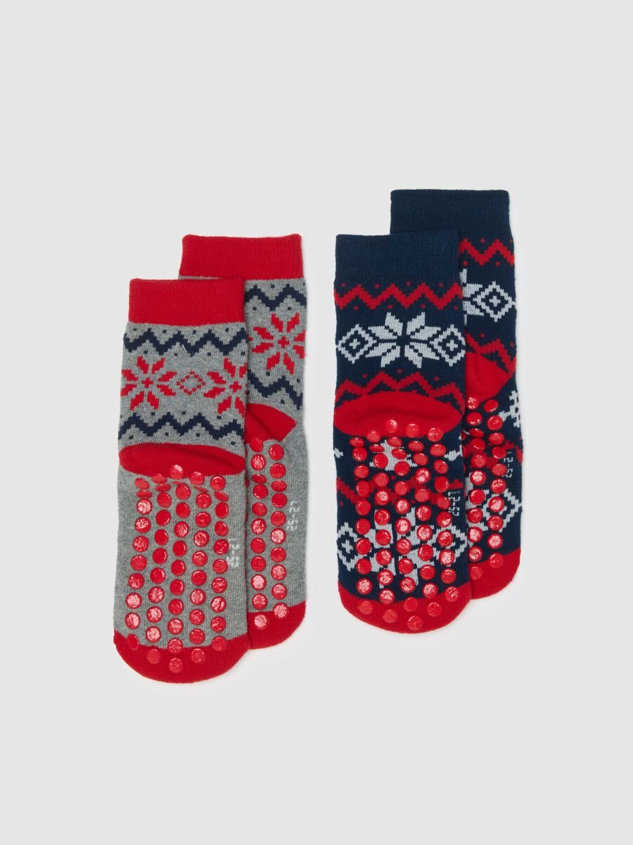 Two-pack children's grey non-slip Christmas socks in cotton blend_1