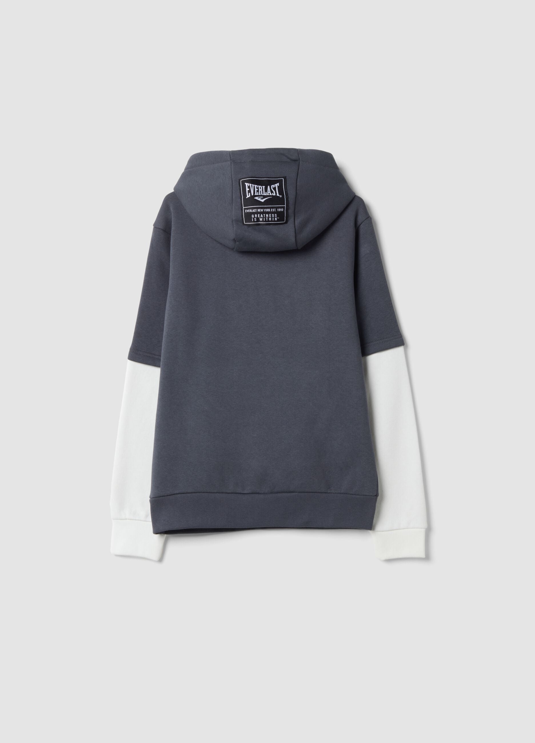 Felpa blu in misto cotone con cappuccio e tasca frontale