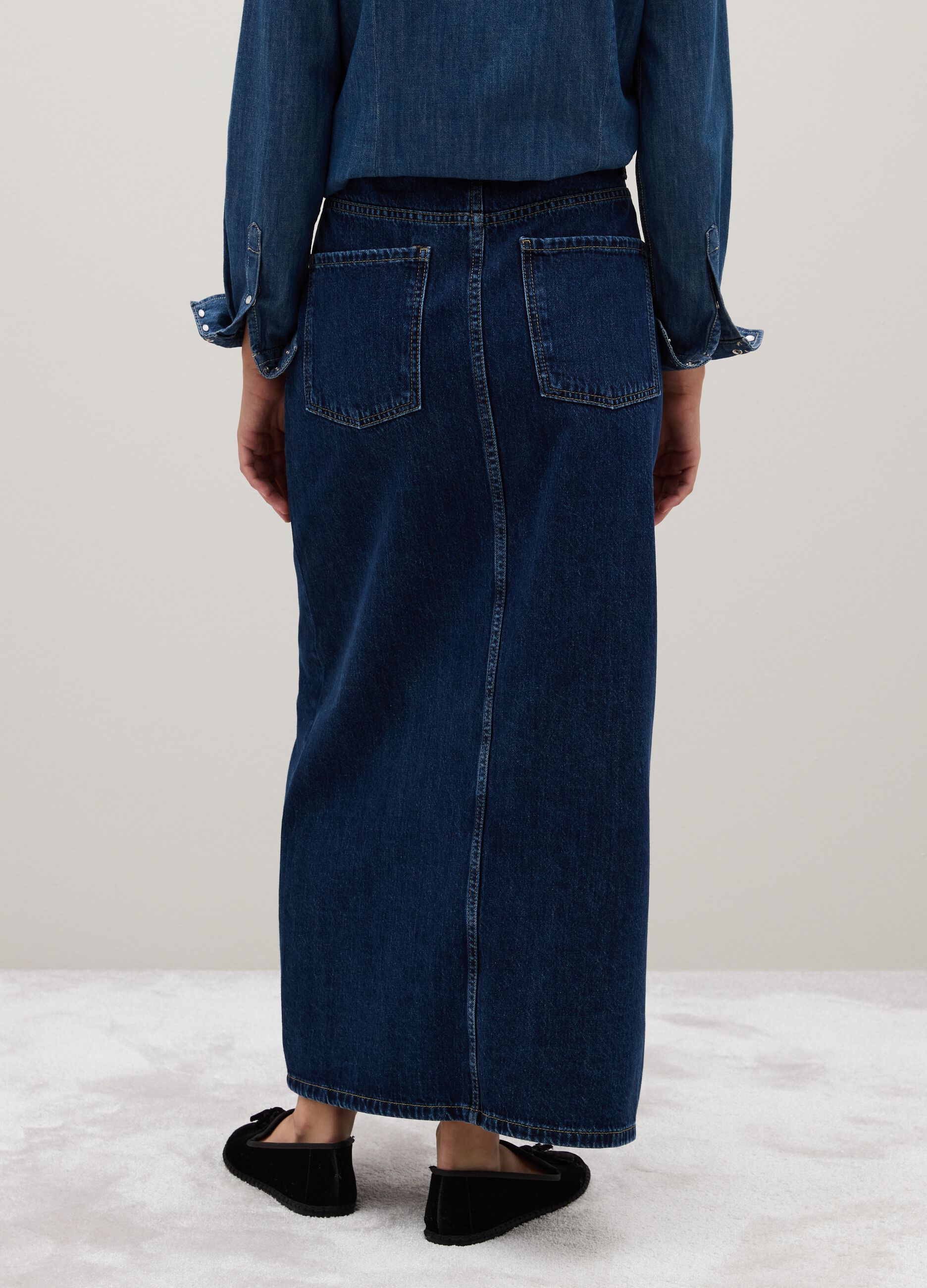 Gonna lunga in puro cotone blu regular fit