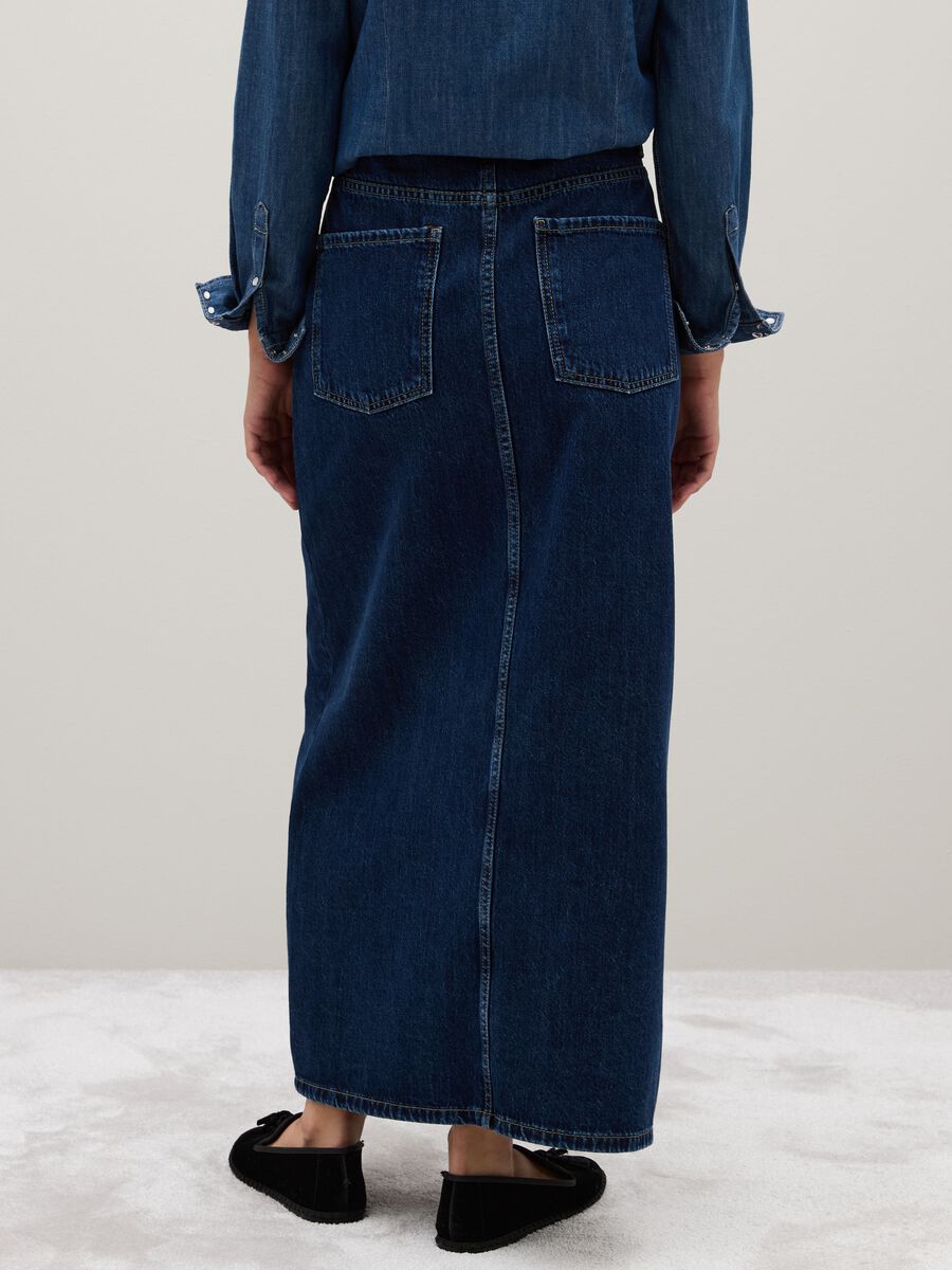 Gonna lunga in puro cotone blu regular fit_2